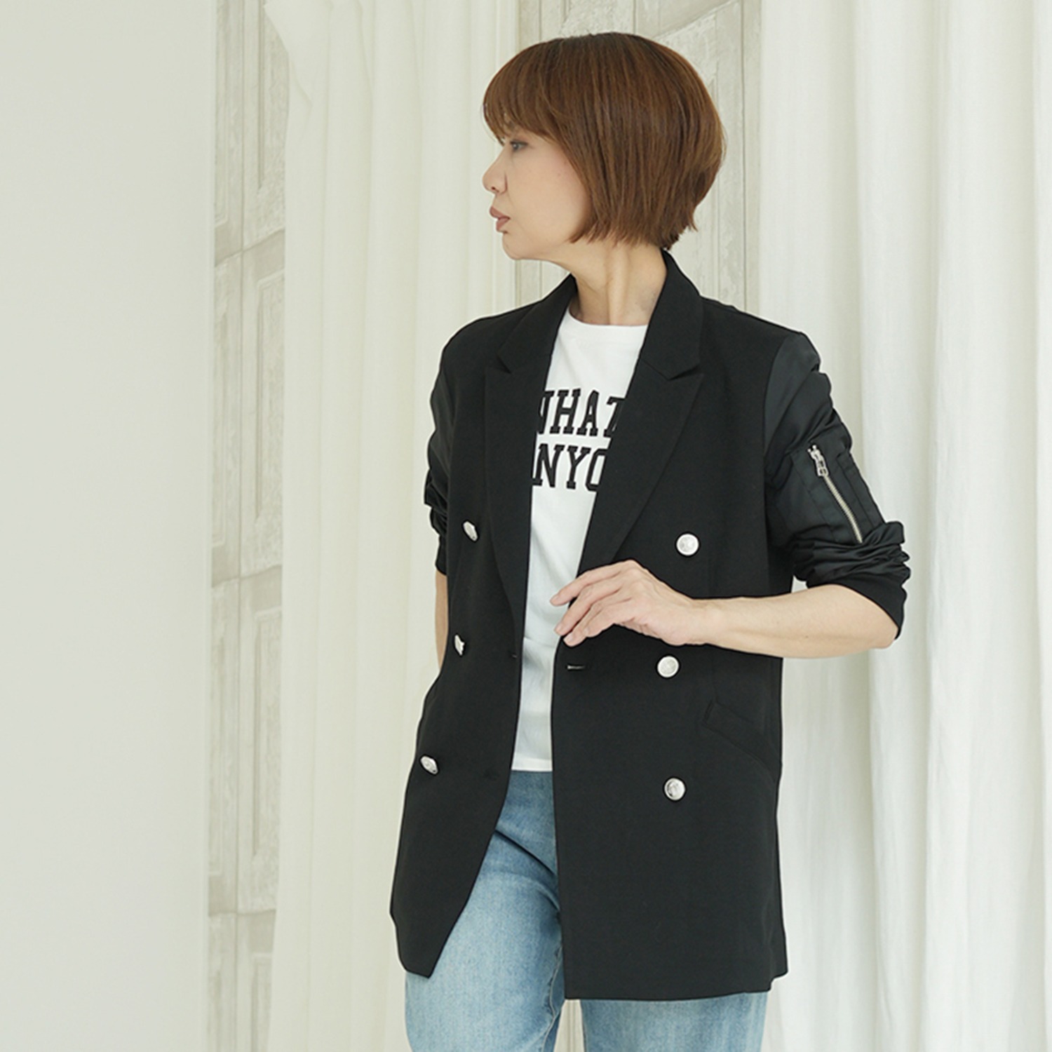 エムズ　スタイル ソフトスムース ミリタリー切替 ダブルジャケット