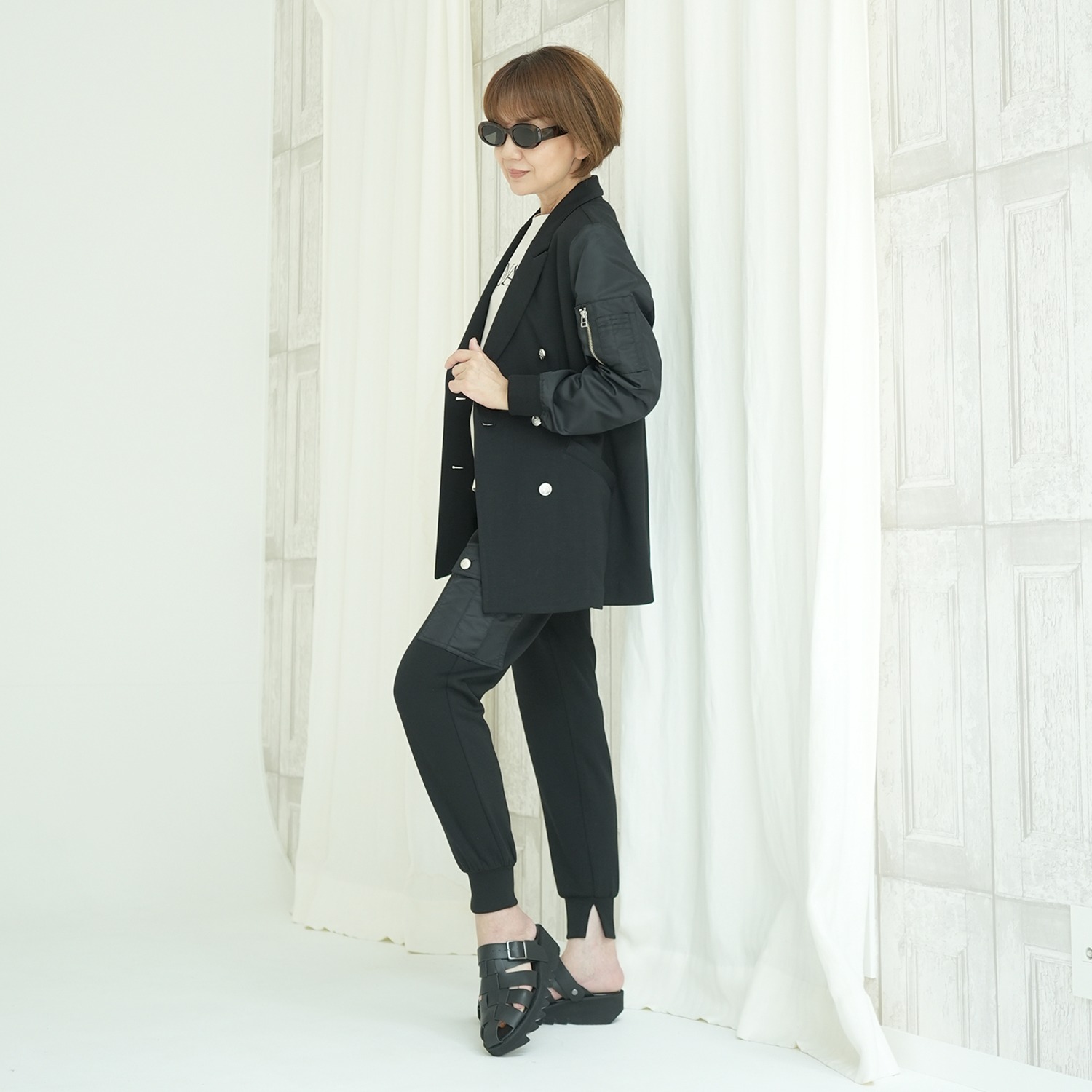 エムズ　スタイル ソフトスムース ミリタリー切替 ダブルジャケット