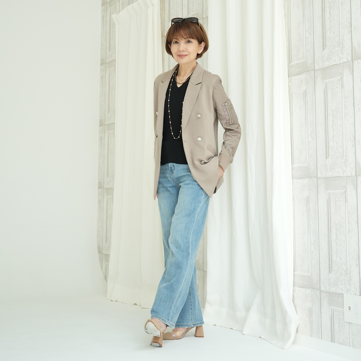 エムズ　スタイル ソフトスムース ミリタリー切替 ダブルジャケット