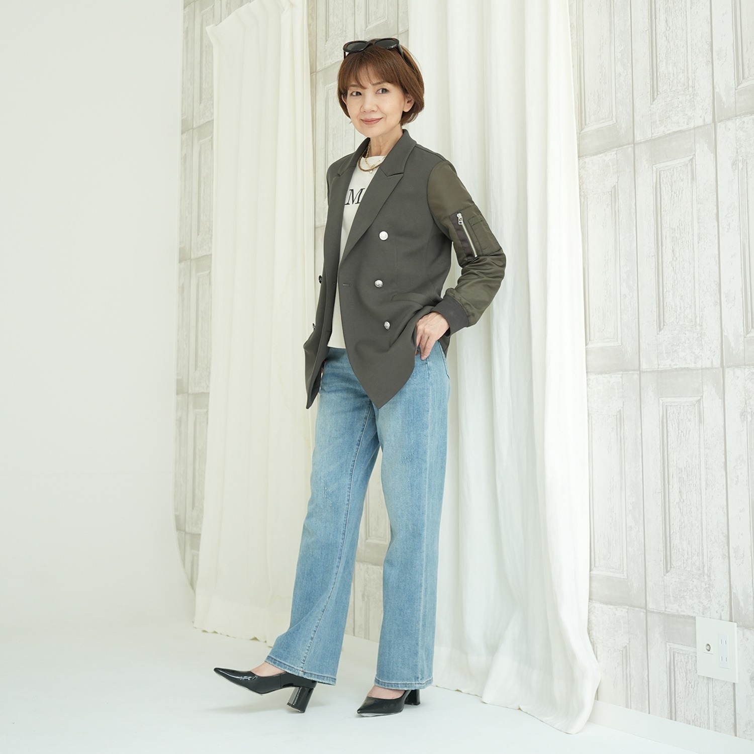 エムズ　スタイル ソフトスムース ミリタリー切替 ダブルジャケット