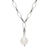 ラフィナリスタ 淡水パールチャーム付 サージカルステンレス 甲丸オーバルチェーン アレンジロングネックレス