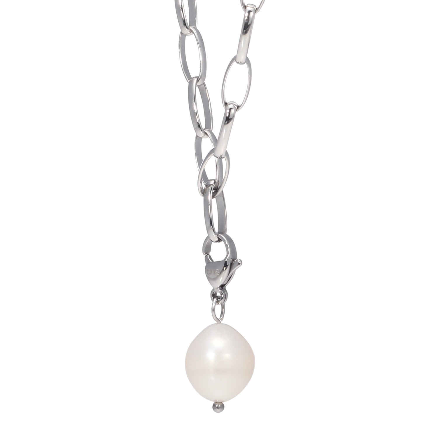 ラフィナリスタ 淡水パールチャーム付 サージカルステンレス 甲丸オーバルチェーン アレンジロングネックレス