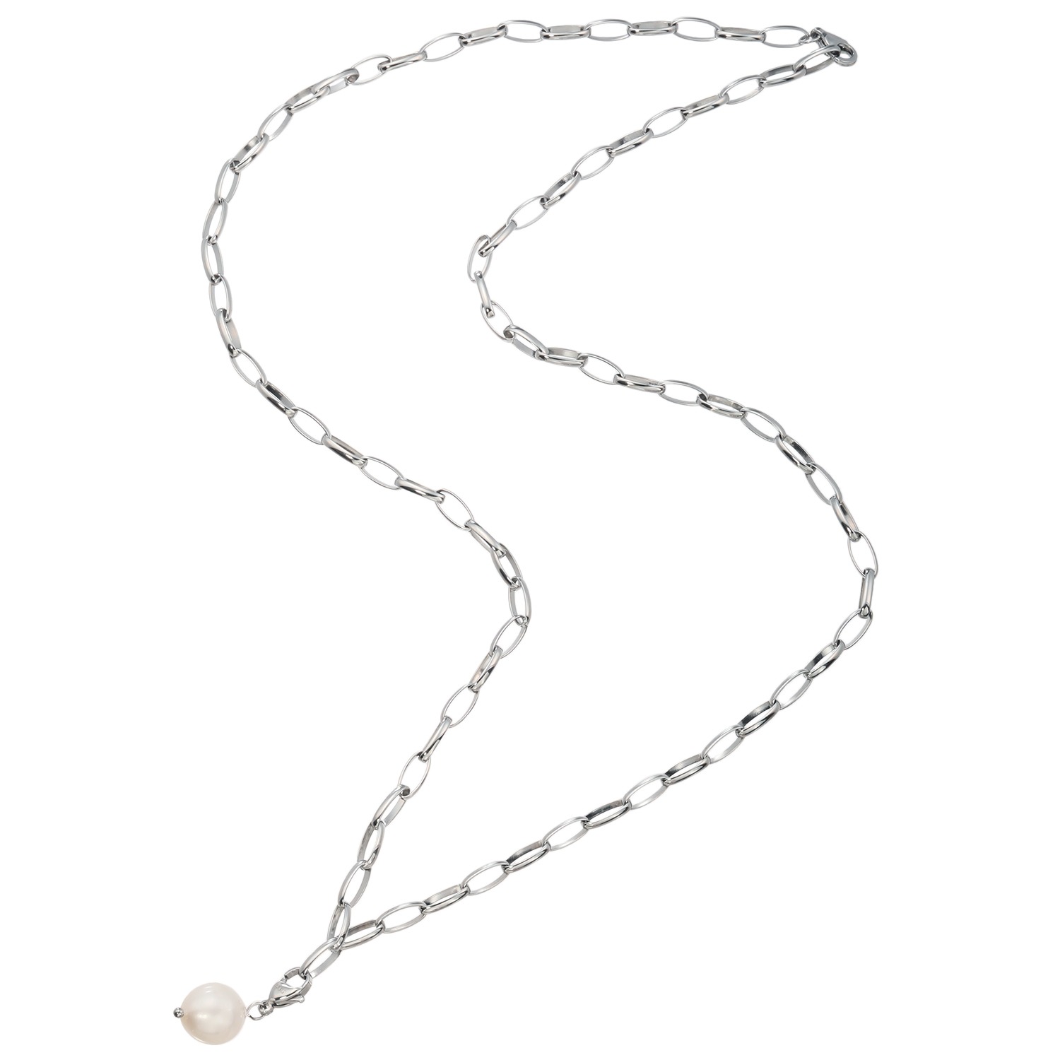 ラフィナリスタ 淡水パールチャーム付 サージカルステンレス 甲丸オーバルチェーン アレンジロングネックレス