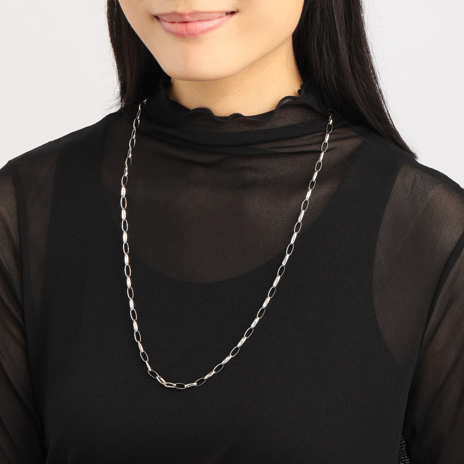 ラフィナリスタ 淡水パールチャーム付 サージカルステンレス 甲丸オーバルチェーン アレンジロングネックレス