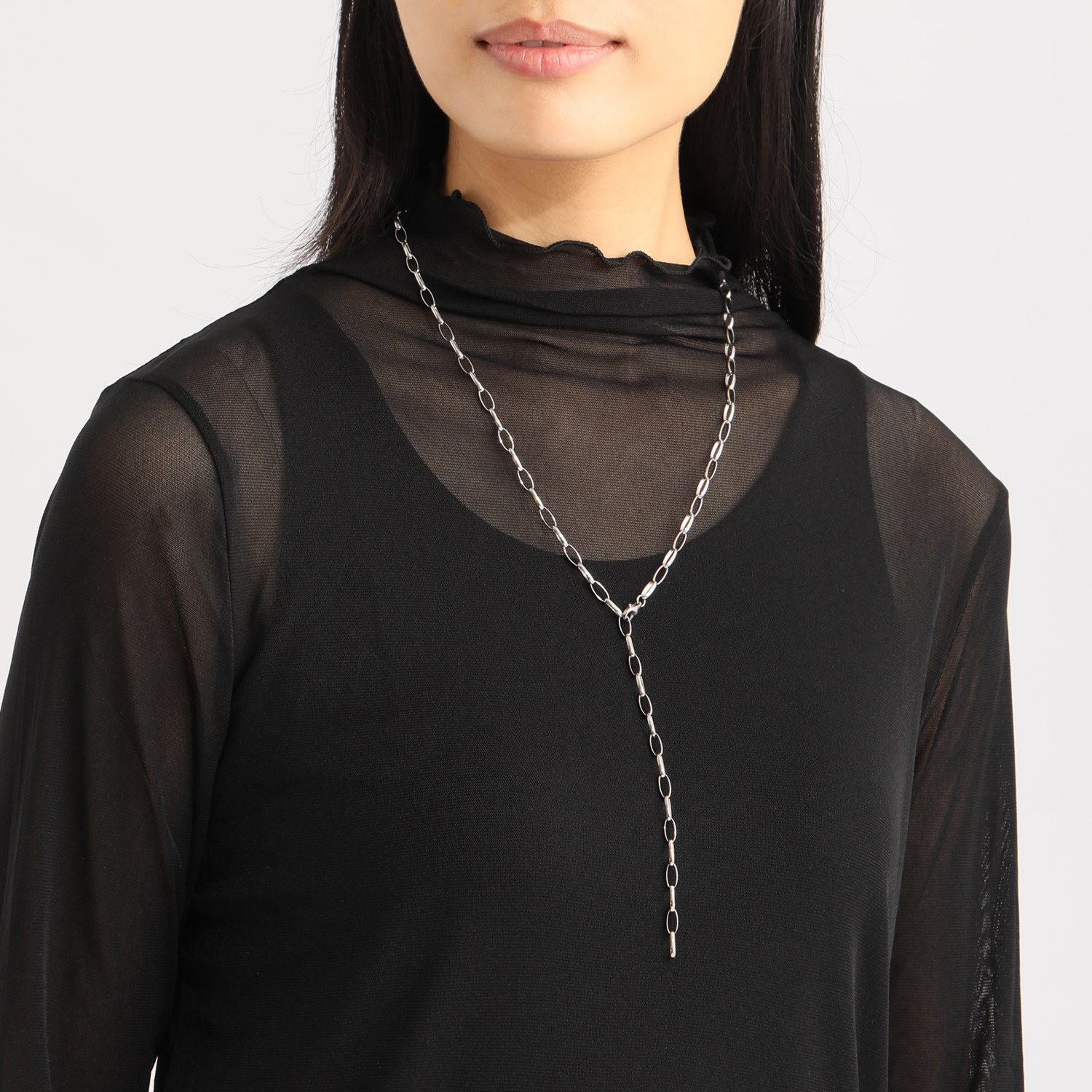 ラフィナリスタ 淡水パールチャーム付 サージカルステンレス 甲丸オーバルチェーン アレンジロングネックレス