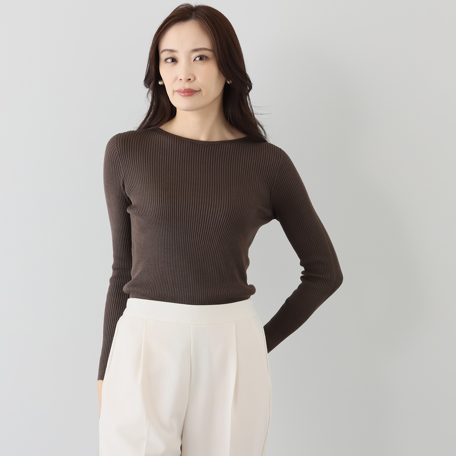 エウラーカ 日本製　洗えるシルク リブ編 ボートネックプルオーバー 