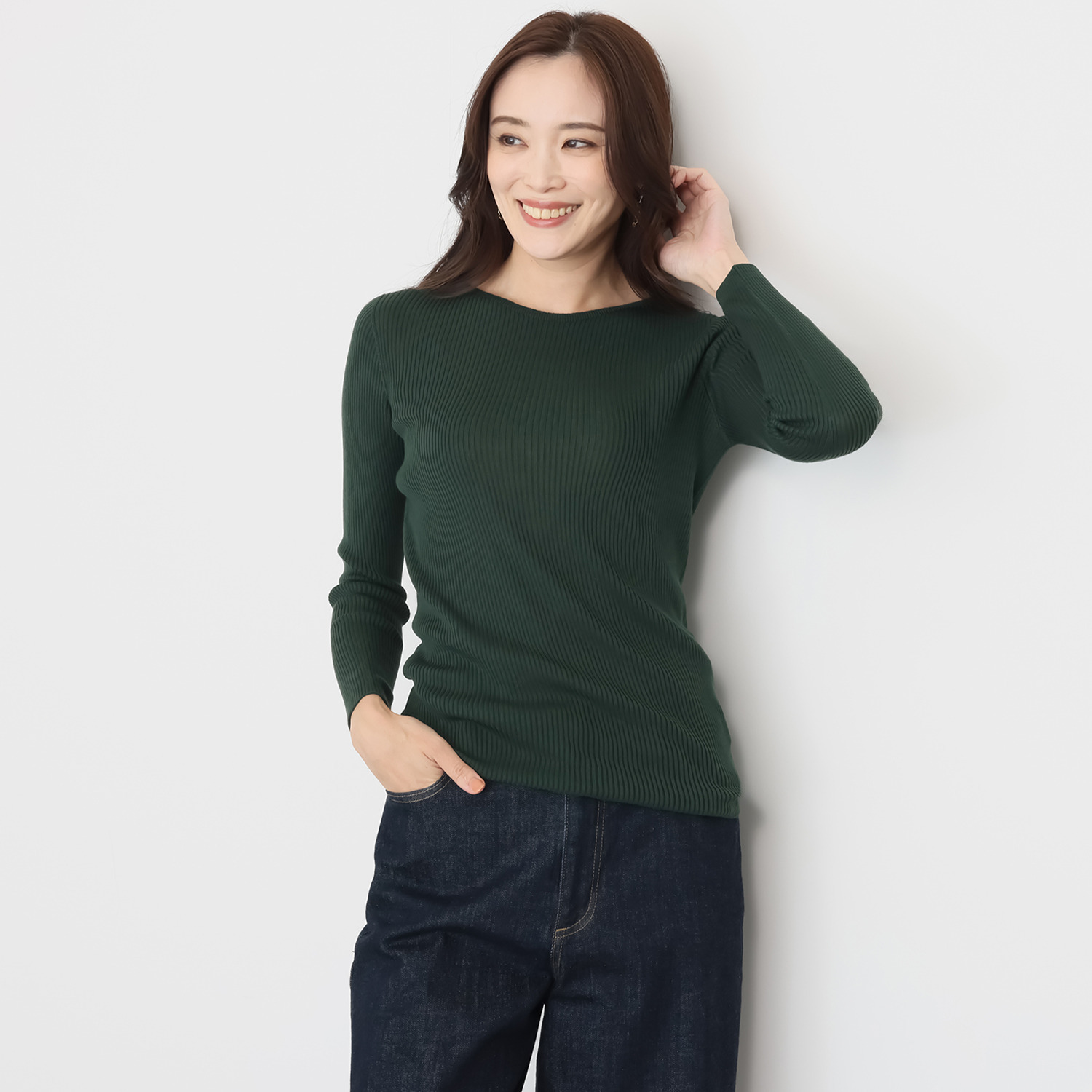 エウラーカ 日本製　洗えるシルク リブ編 ボートネックプルオーバー 