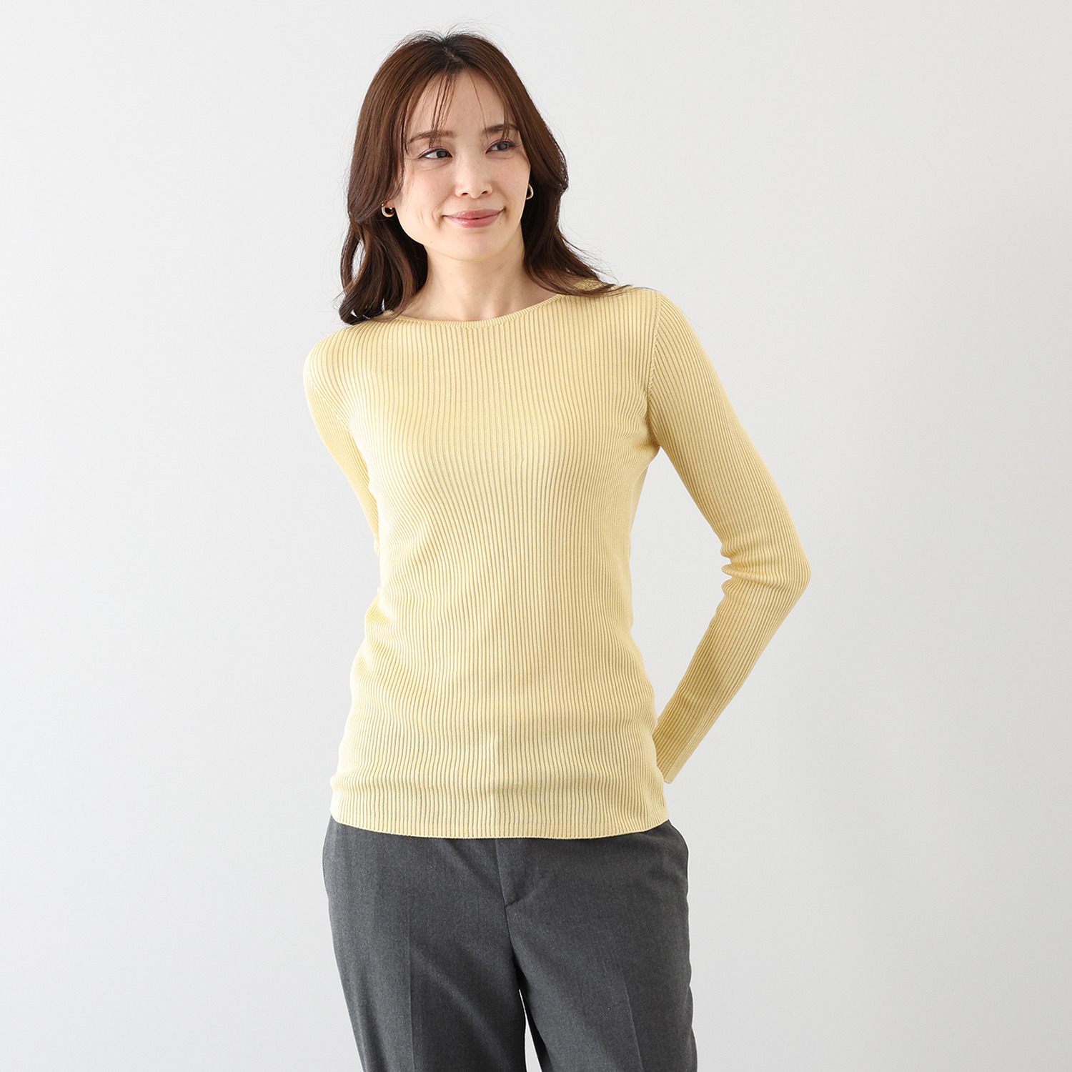 エウラーカ 日本製　洗えるシルク リブ編 ボートネックプルオーバー 