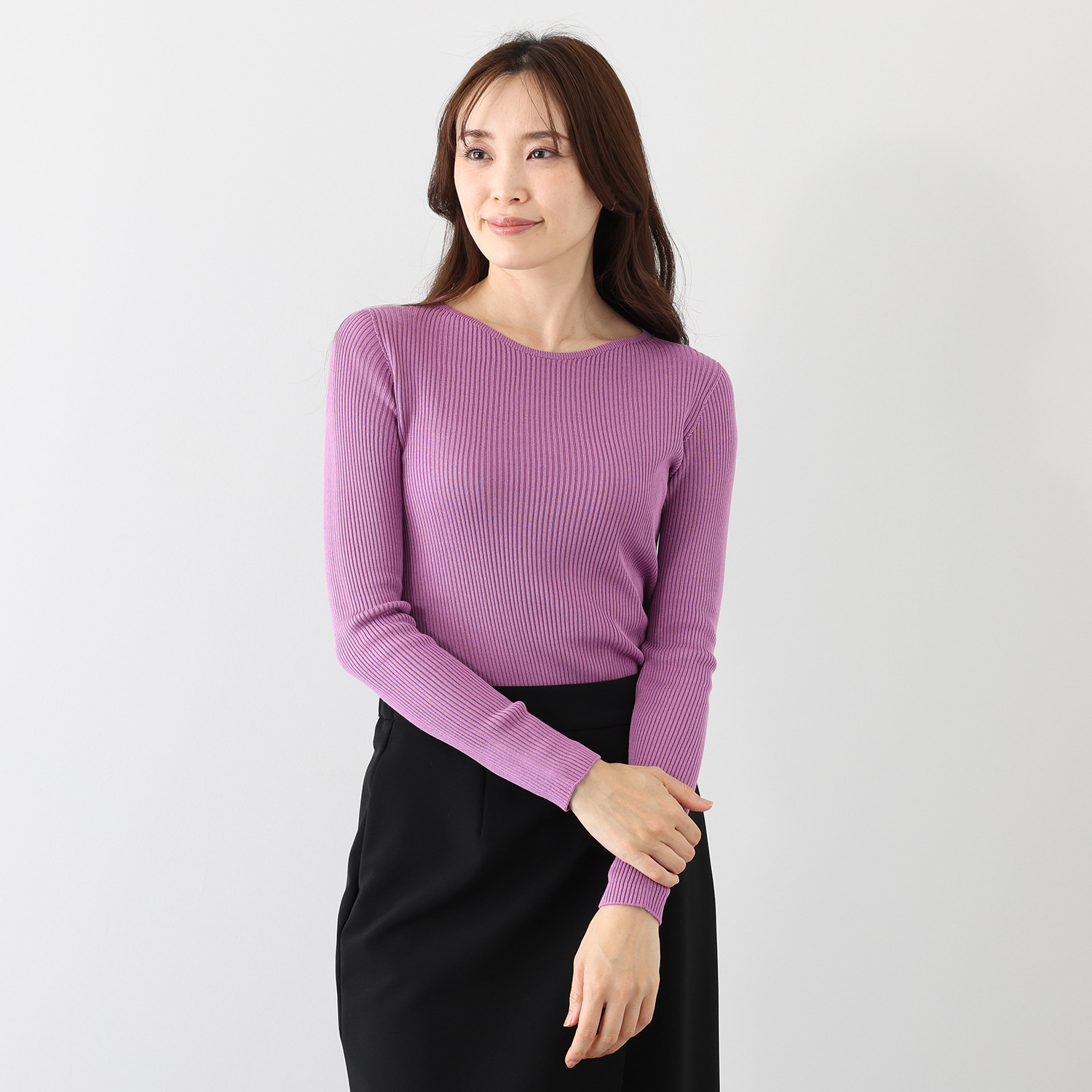 エウラーカ 日本製　洗えるシルク リブ編 ボートネックプルオーバー 