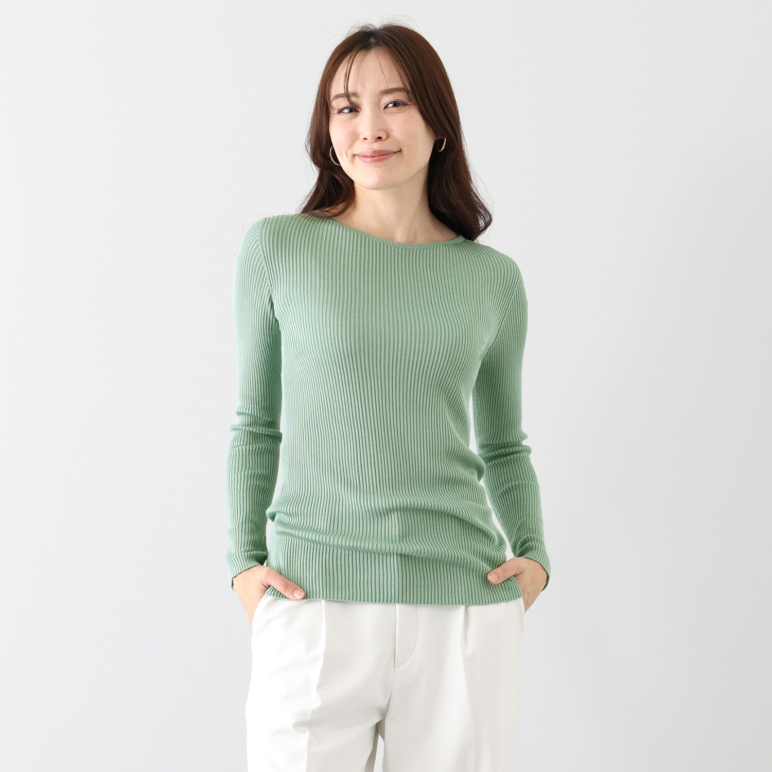 エウラーカ 日本製　洗えるシルク リブ編 ボートネックプルオーバー 