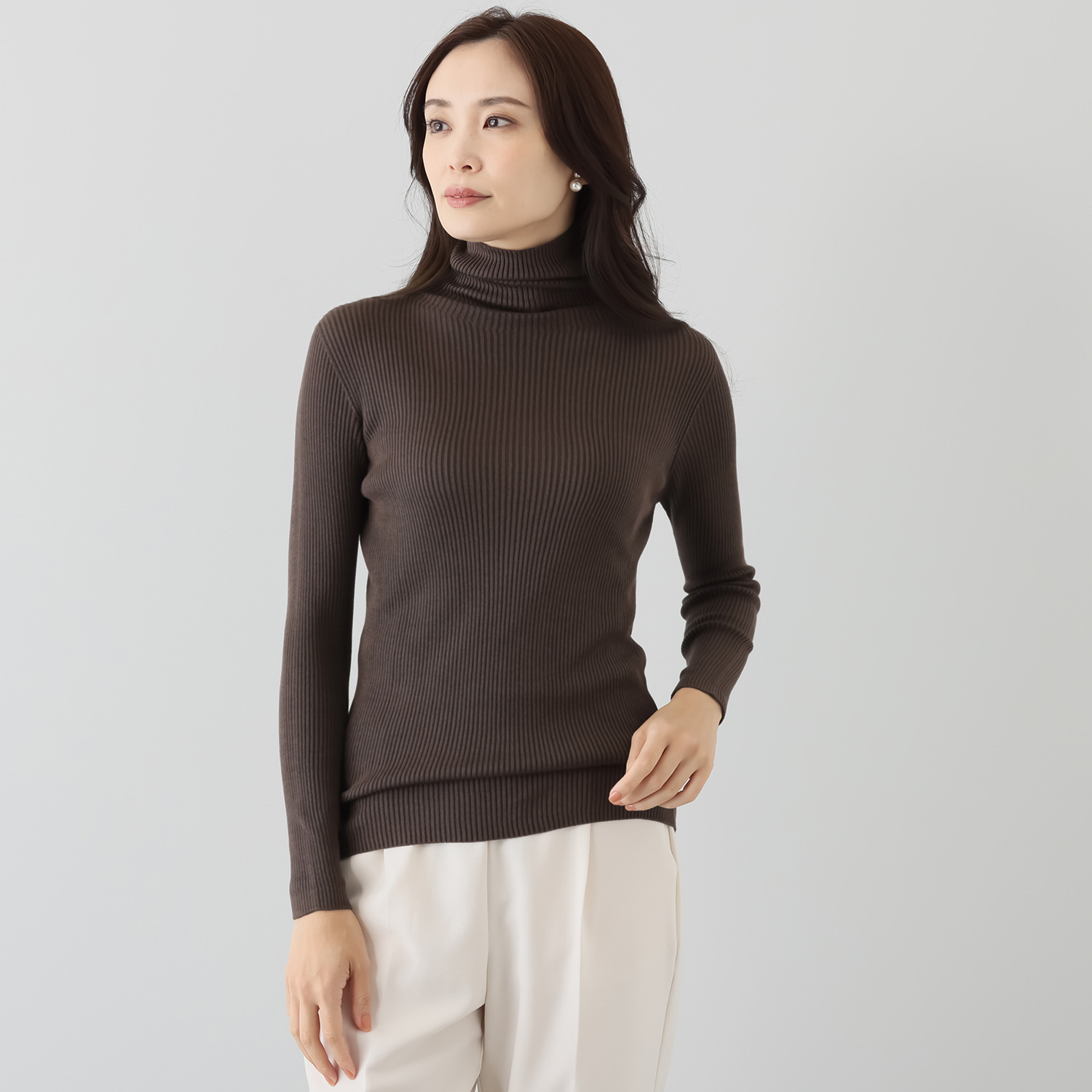 エウラーカ 日本製　洗えるシルク リブ編タートルネック プルオーバー 