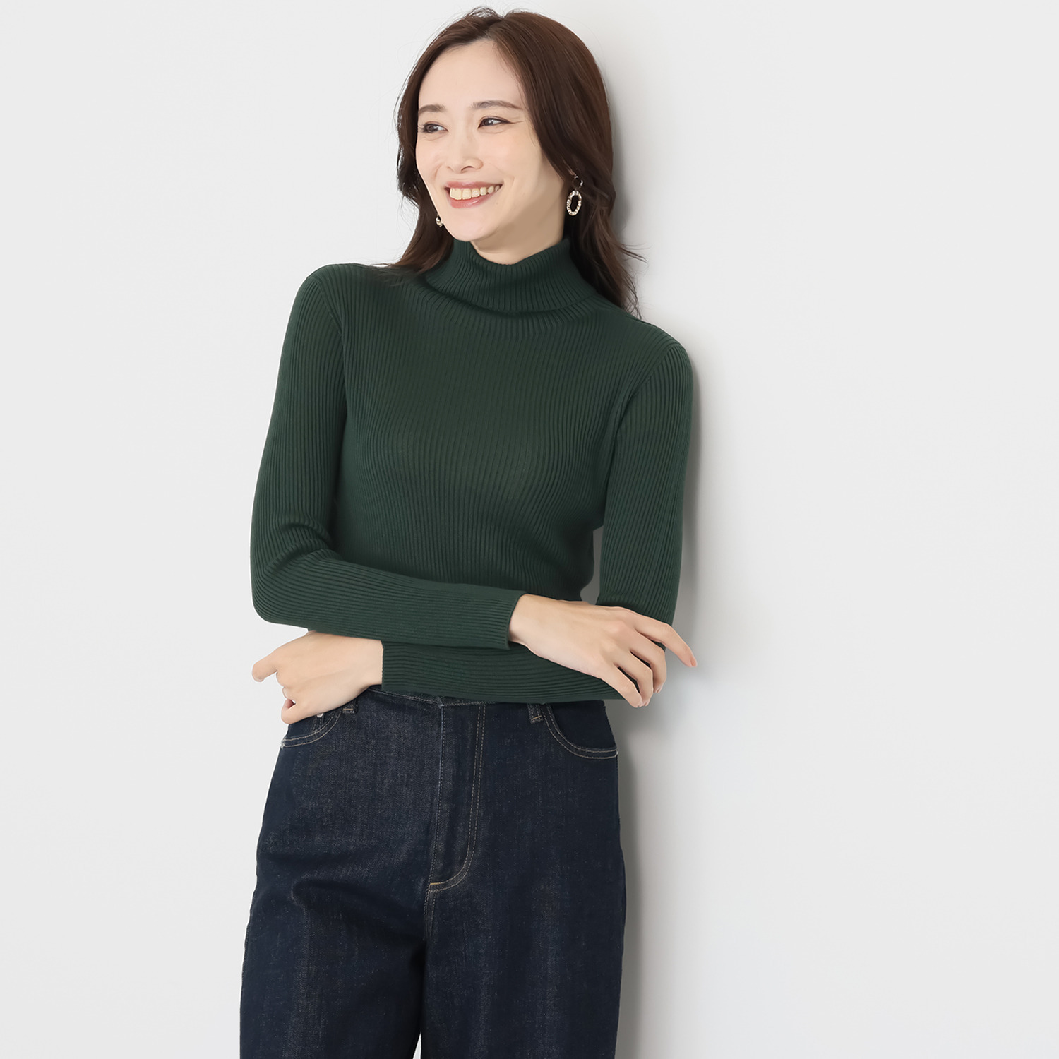 エウラーカ 日本製　洗えるシルク リブ編タートルネック プルオーバー 