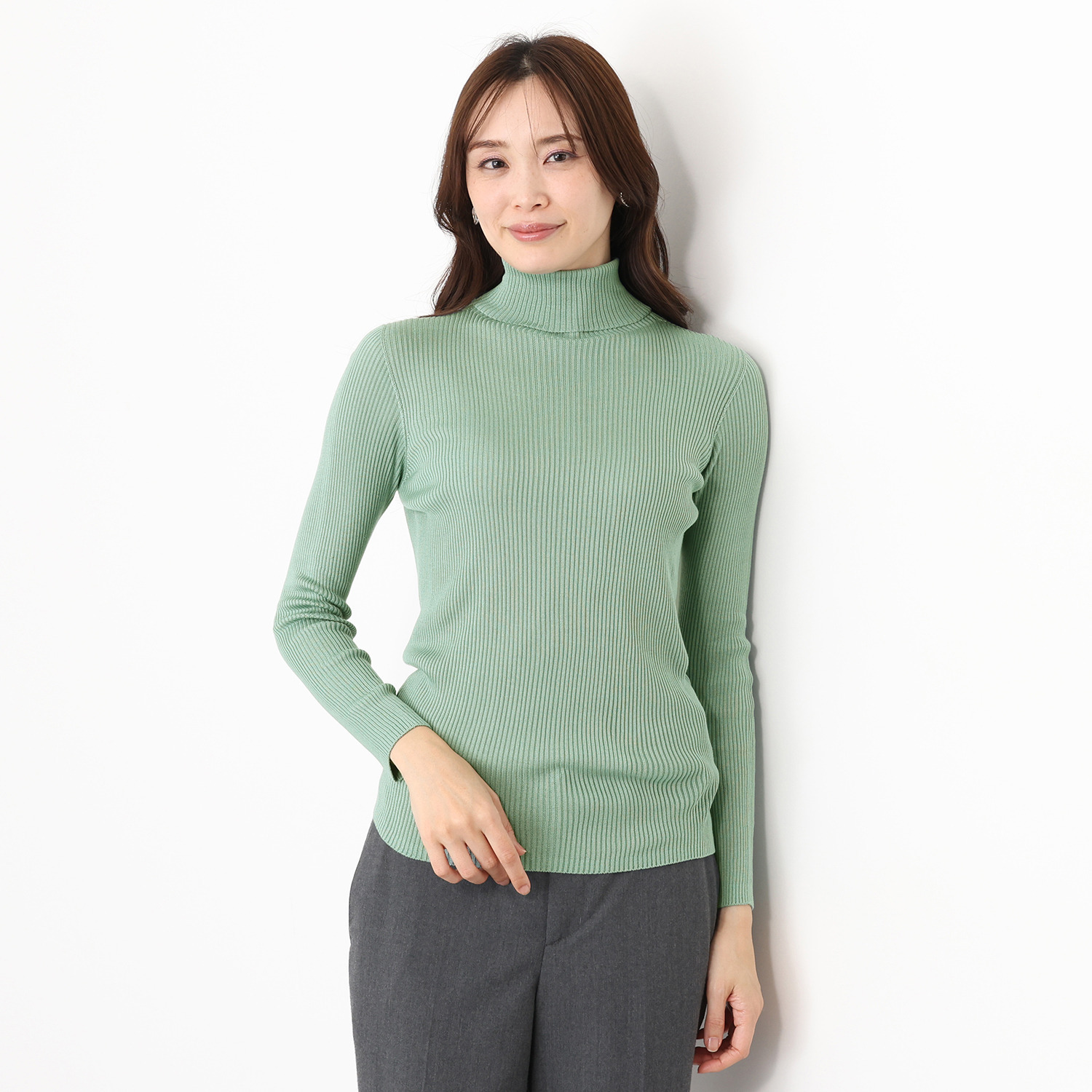 エウラーカ 日本製　洗えるシルク リブ編タートルネック プルオーバー 