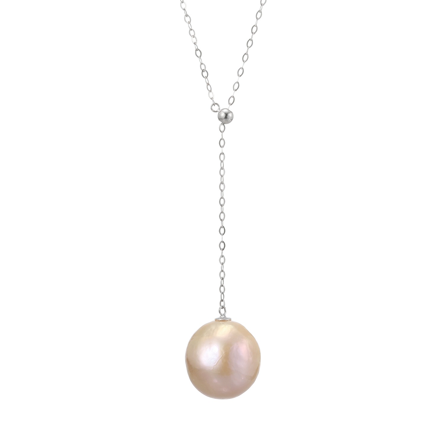 キャンディ　キカラ シルバー 大玉淡水パール １粒デザイン ロングネックレス