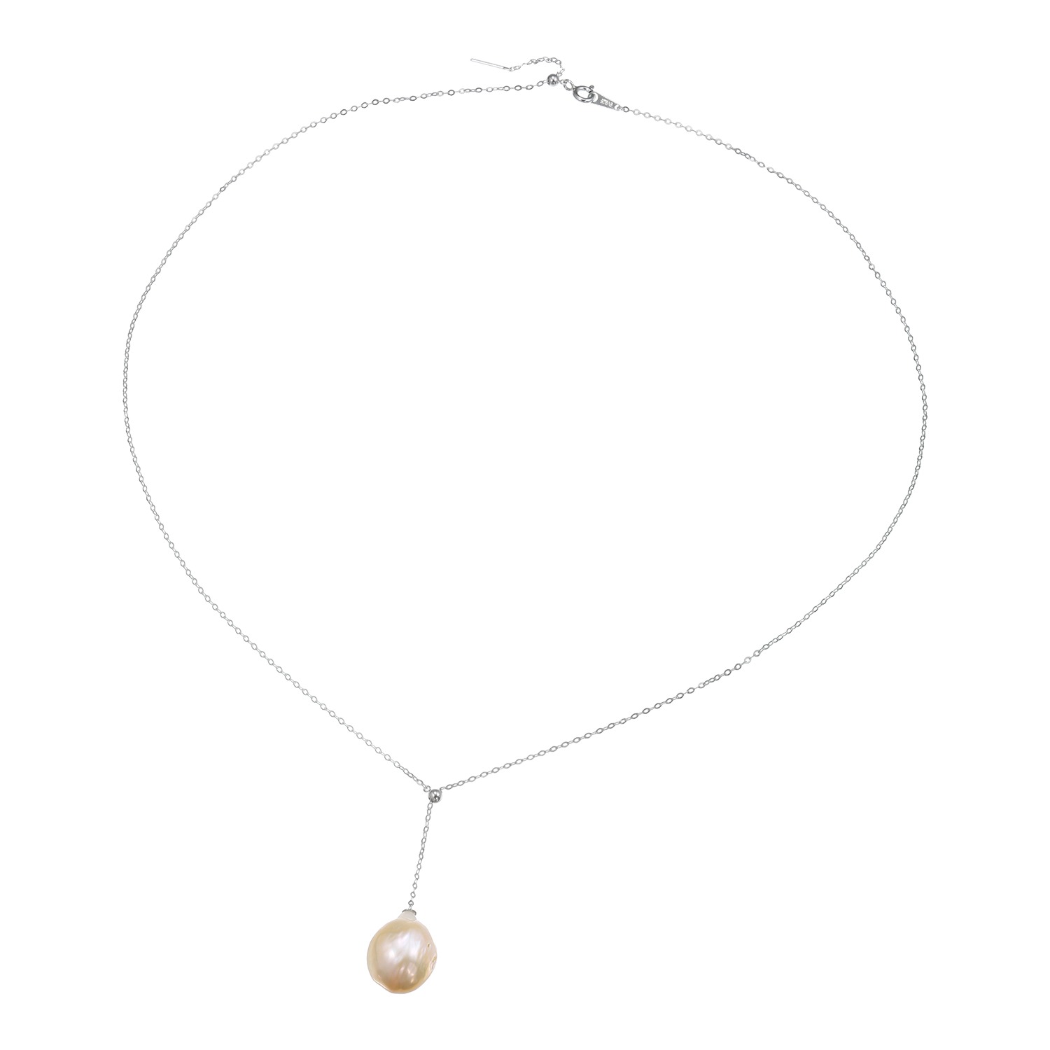 キャンディ　キカラ シルバー 大玉淡水パール １粒デザイン ロングネックレス