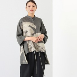 ヨシヨシ バイ　ピージェイ 麻１００％ インクジェットプリント デザインシャツ