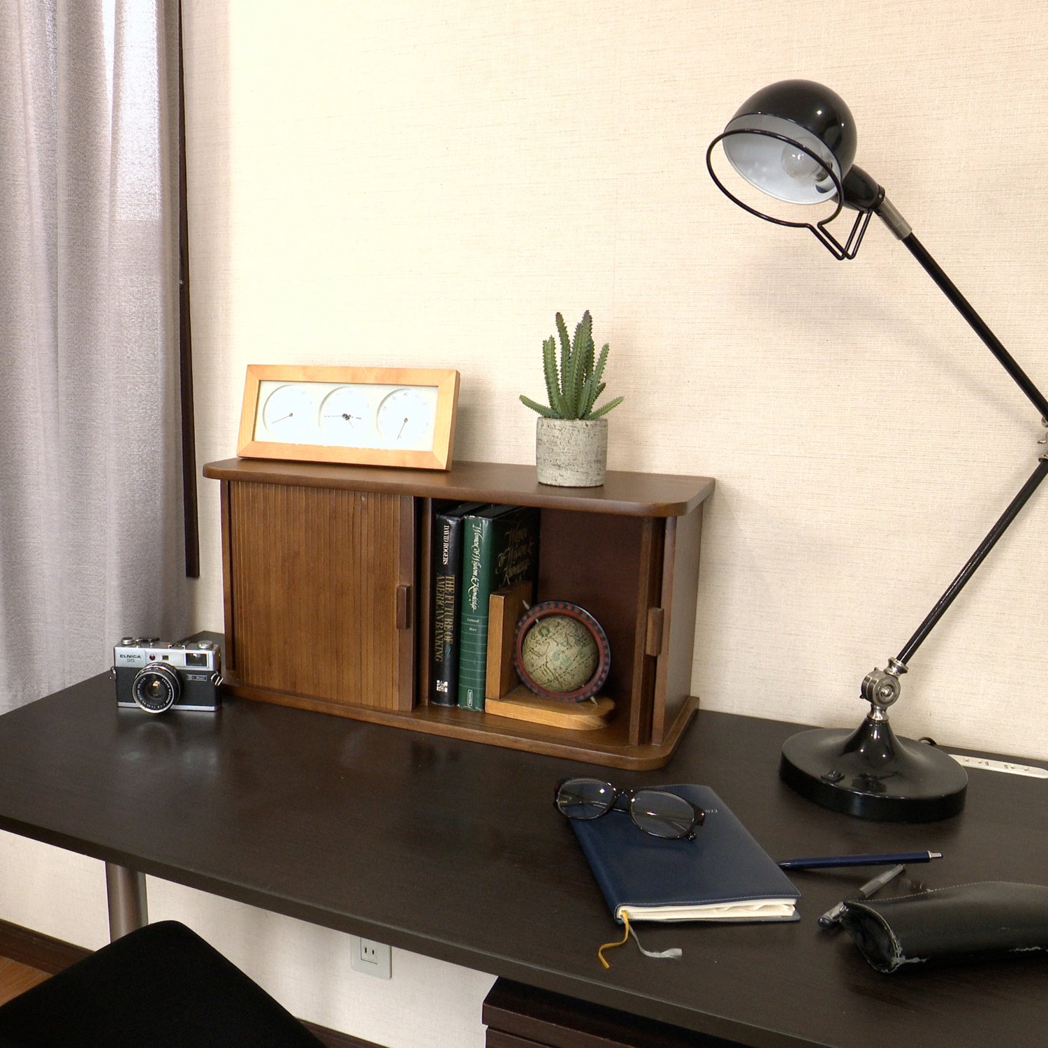 天然木桐製 カウンター上収納庫 竹製ジャバラ扉式 ＜幅６０ｃｍ・ハイ＞ 完成品でお届け