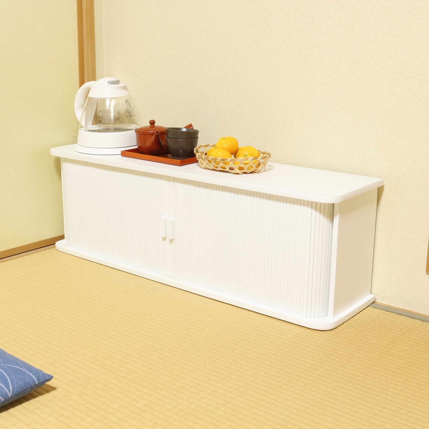 天然木桐製 カウンター上収納庫 竹製ジャバラ扉式 ＜幅９０ｃｍ・ハイ＞ 完成品でお届け