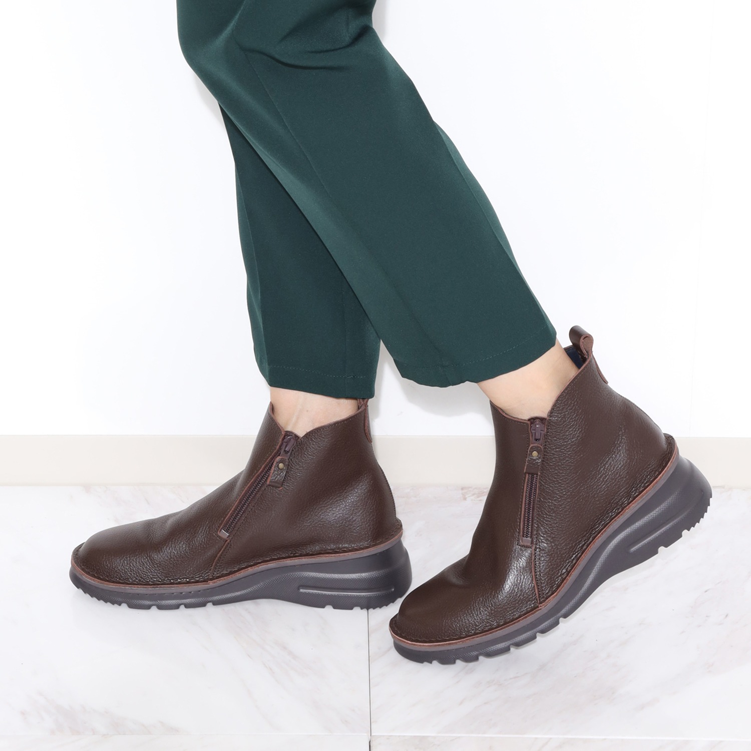 ＪＳハートレーベル ＜日本製＞ はっ水姫路レザー ダブルジップ 軽量コンフォートブーツ