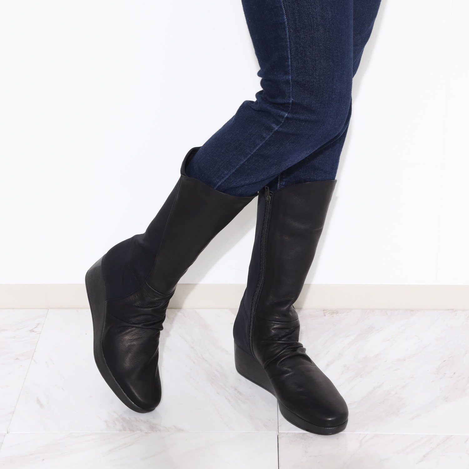 ＪＳハートレーベル ＜日本製＞ 姫路レザー バックストレッチ ウエッジソールブーツ