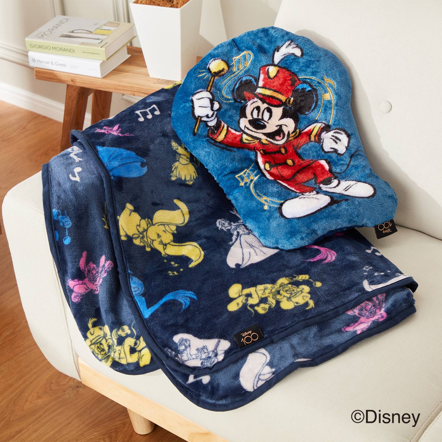 ディズニー 創立１００周年モデル 名作キャラクター大集合！ クッションにもなる ハーフブランケット