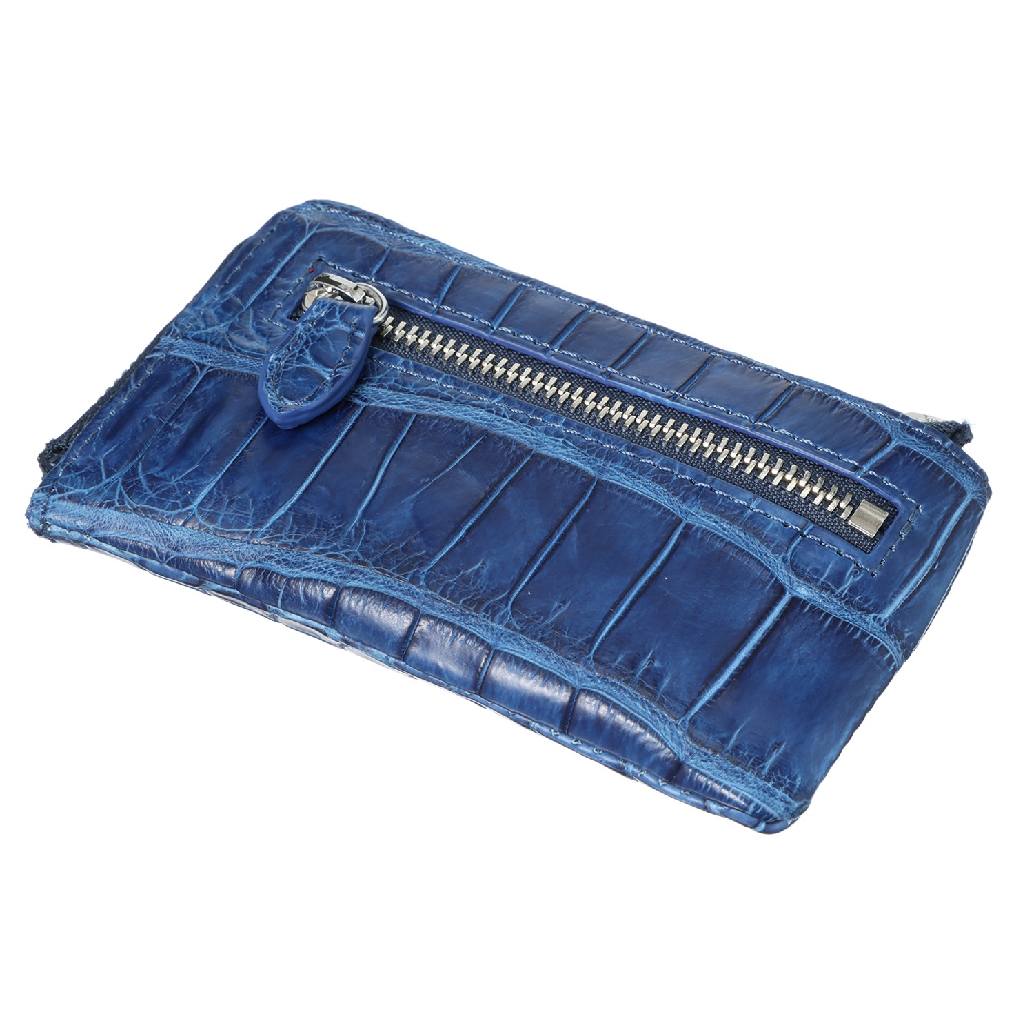 ペレリールッソ 藍染めクロコダイル Ｌ字型ファスナー コインケース＆ メリノムートンバッグ ２点セット
