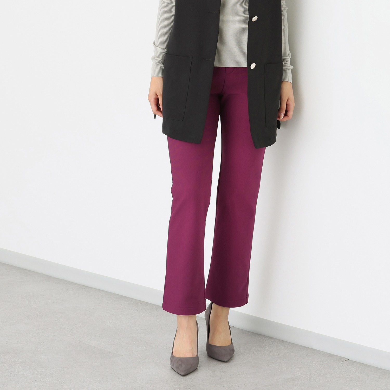 ラ・シュシュ 蓄熱保温・防シワ トリコット美起毛 ストレートパンツ ＜股下６８ｃｍ＞