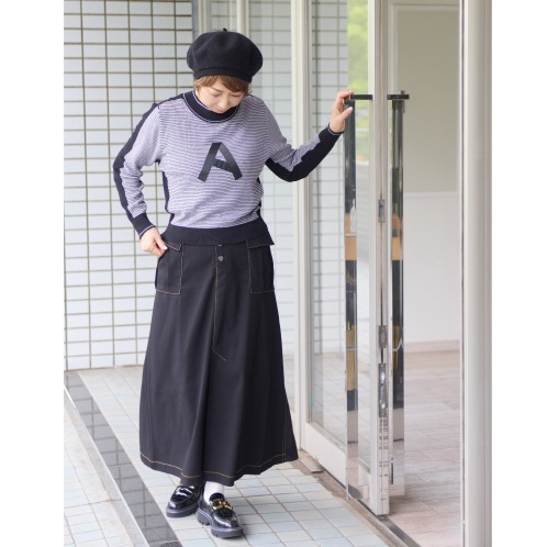 ＜ショップチャンネル＞ ウノ・ウノ・ドゥーエ サテン×デニム風ツイル 異素材コンビ スカート画像