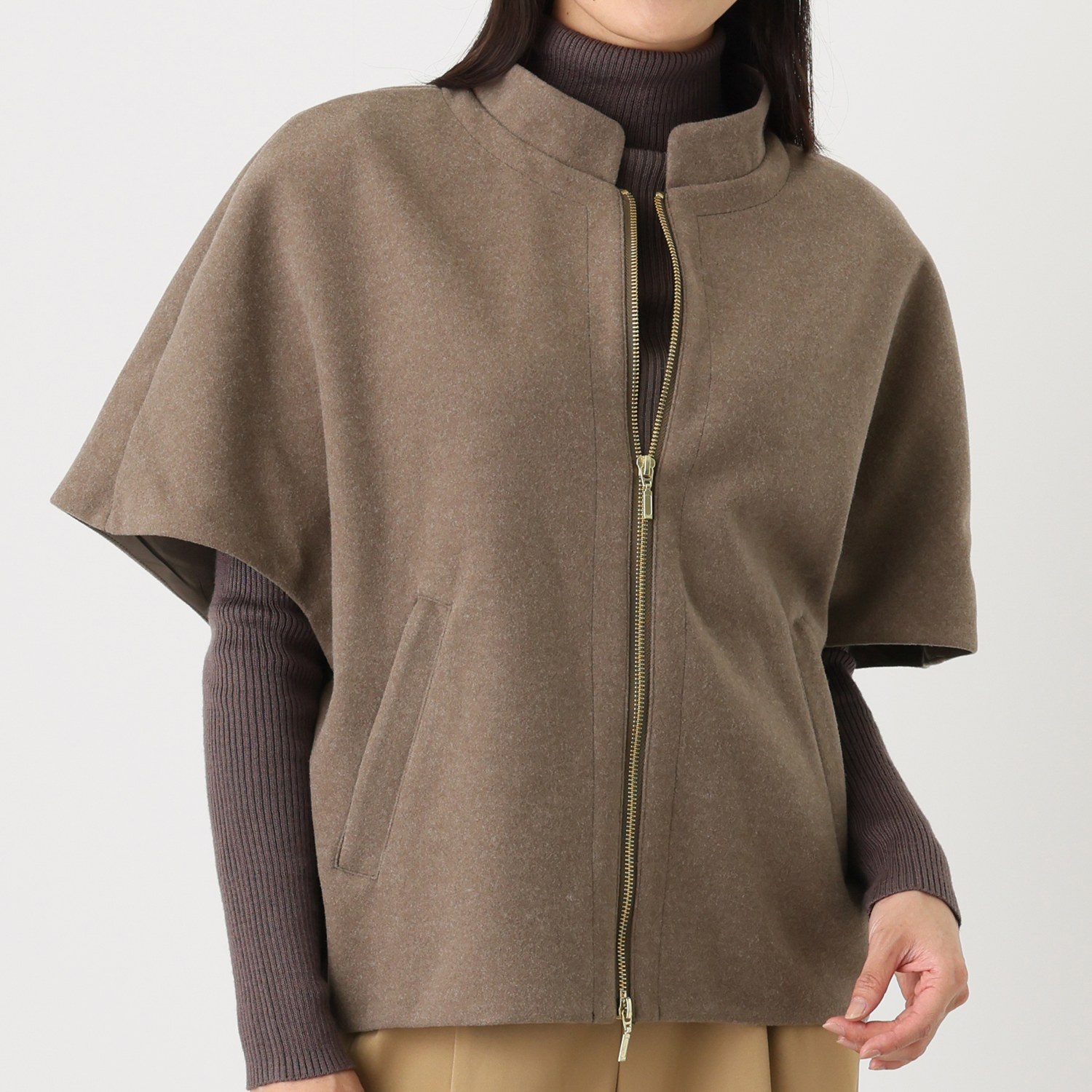 ラヴィーコンフォート ウールライクフラノ フード付 ポンチョジャケット