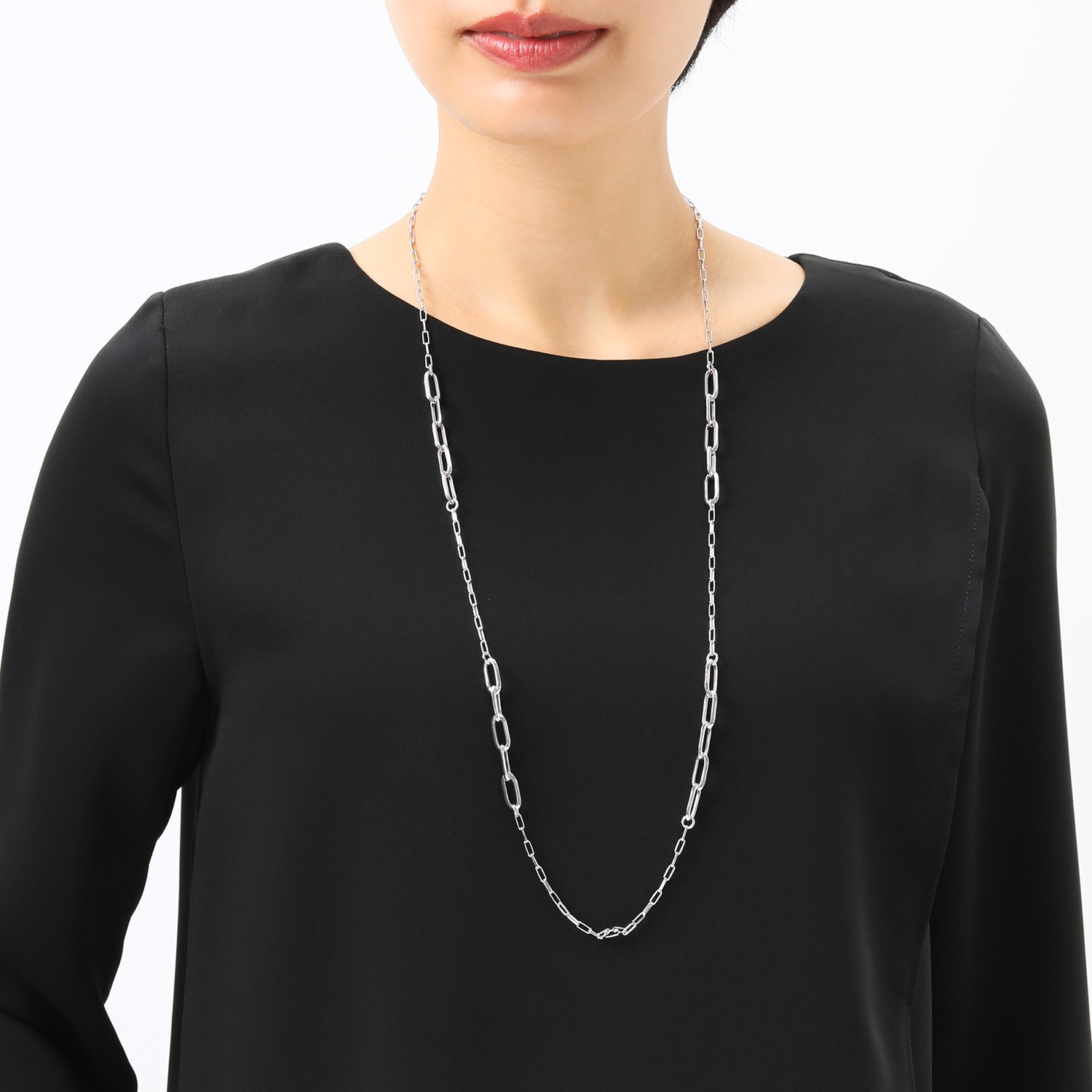 アンティエーレ イタリアンシルバー ペーパークリップチェーン コンビデザイン ロングネックレス