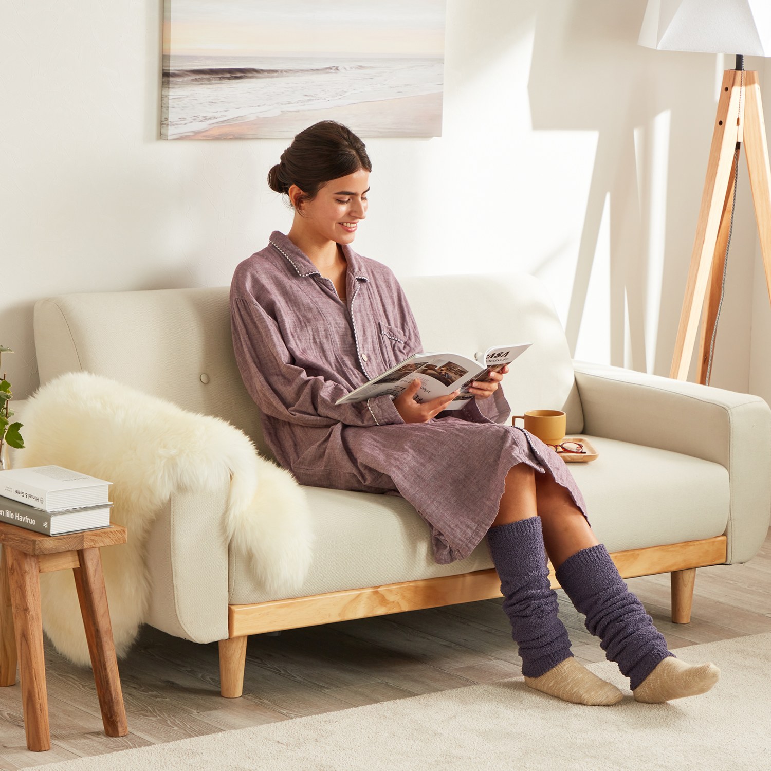 大津毛織 吸湿発熱ホットテックス ふわふわモコモコ ファンシーヤーン レッグウォーマー ２色セット