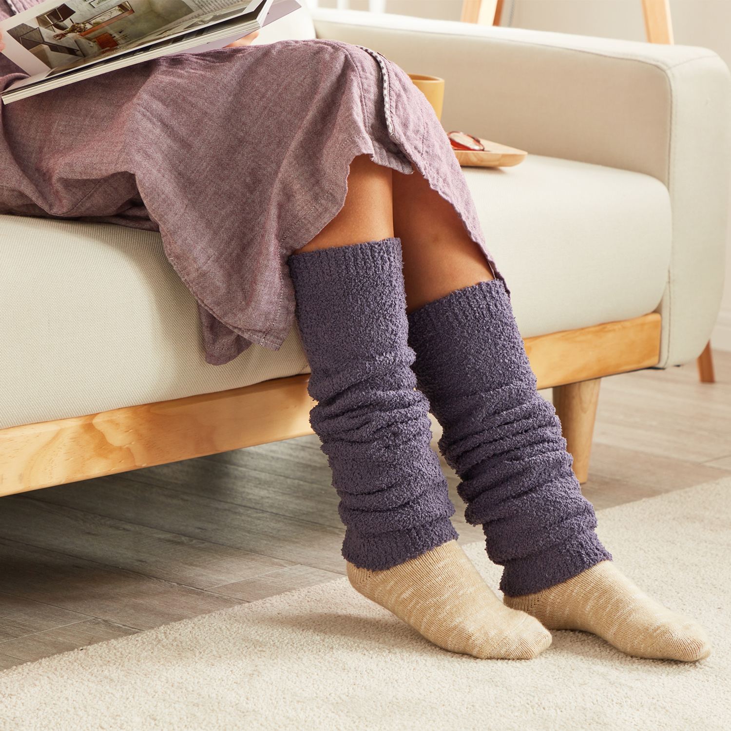 大津毛織 吸湿発熱ホットテックス ふわふわモコモコ ファンシーヤーン レッグウォーマー ２色セット