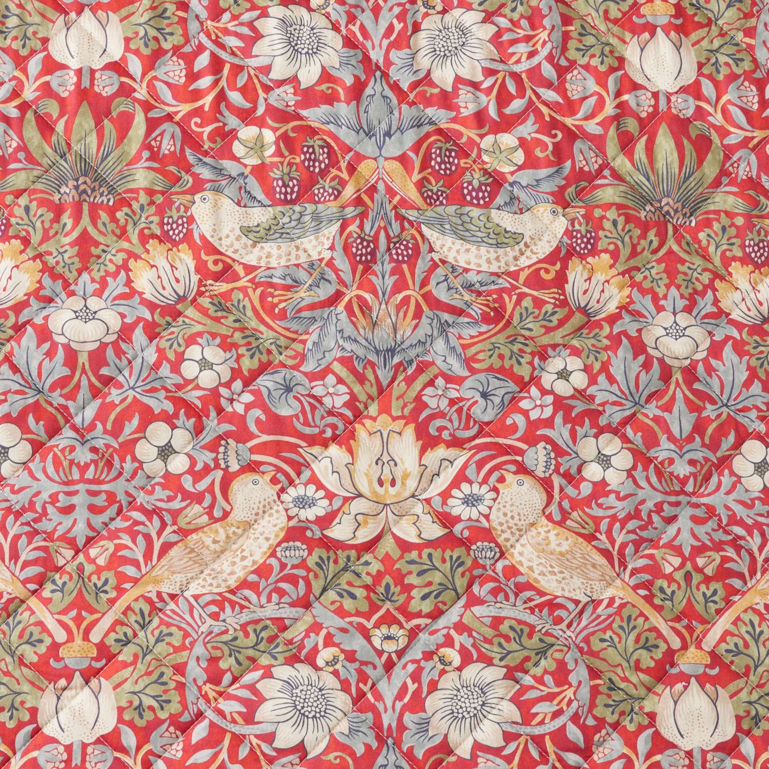 モリスギャラリー いちご泥棒 コットン１００％サテン 中わた入り ベッドスプレッド ＜シングル＞