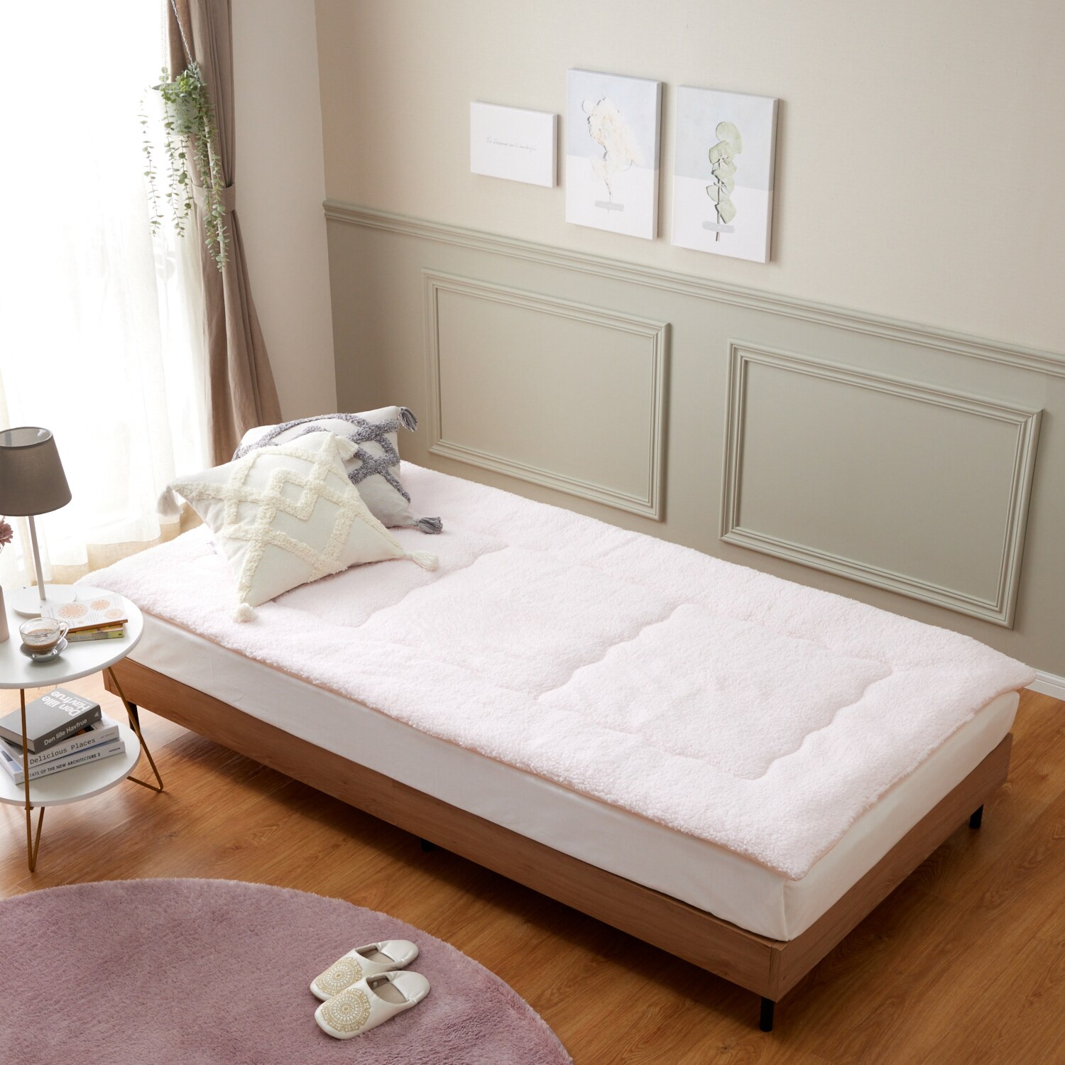 大津毛織 吸湿発熱ホットテックス シープ調 モコモコボリューム 敷きパッド ＜クイーン＞