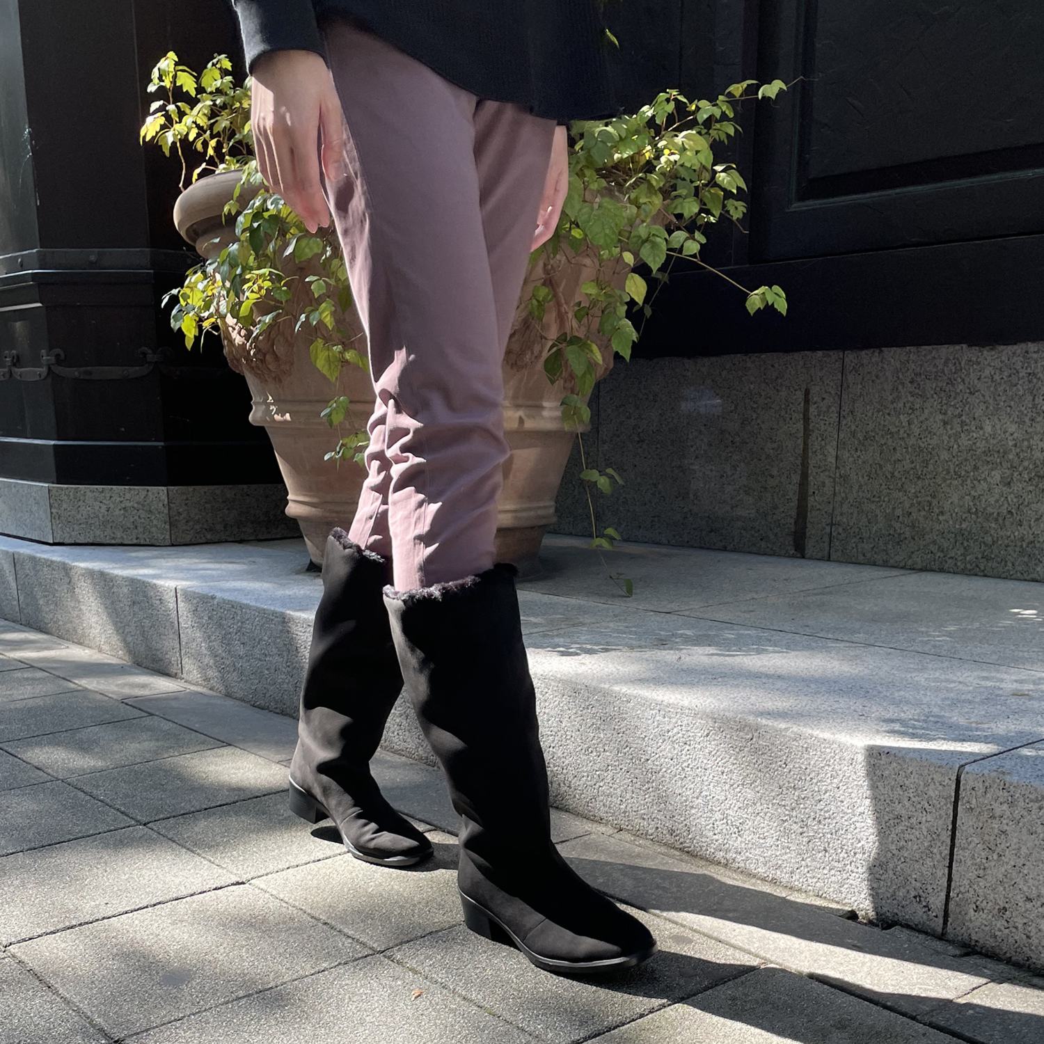 トップドライ 天気予報を気にせず履ける スエード調 ボア付ロング丈ブーツ