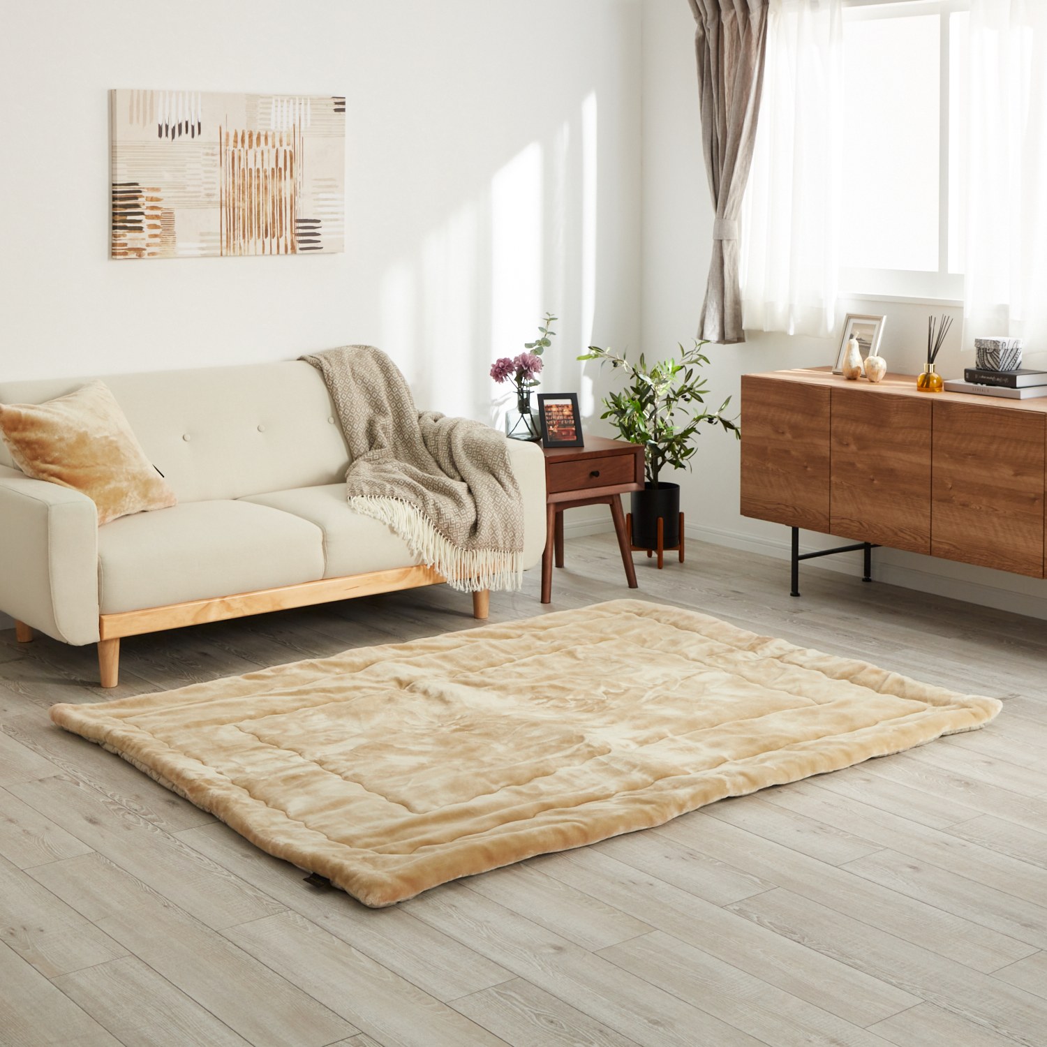 快眠博士 ダブル発熱で極上の暖かさ カルドニード・ノッテ３ リッチファー風 リビングマット ＜１３０×１８０ｃｍ＞