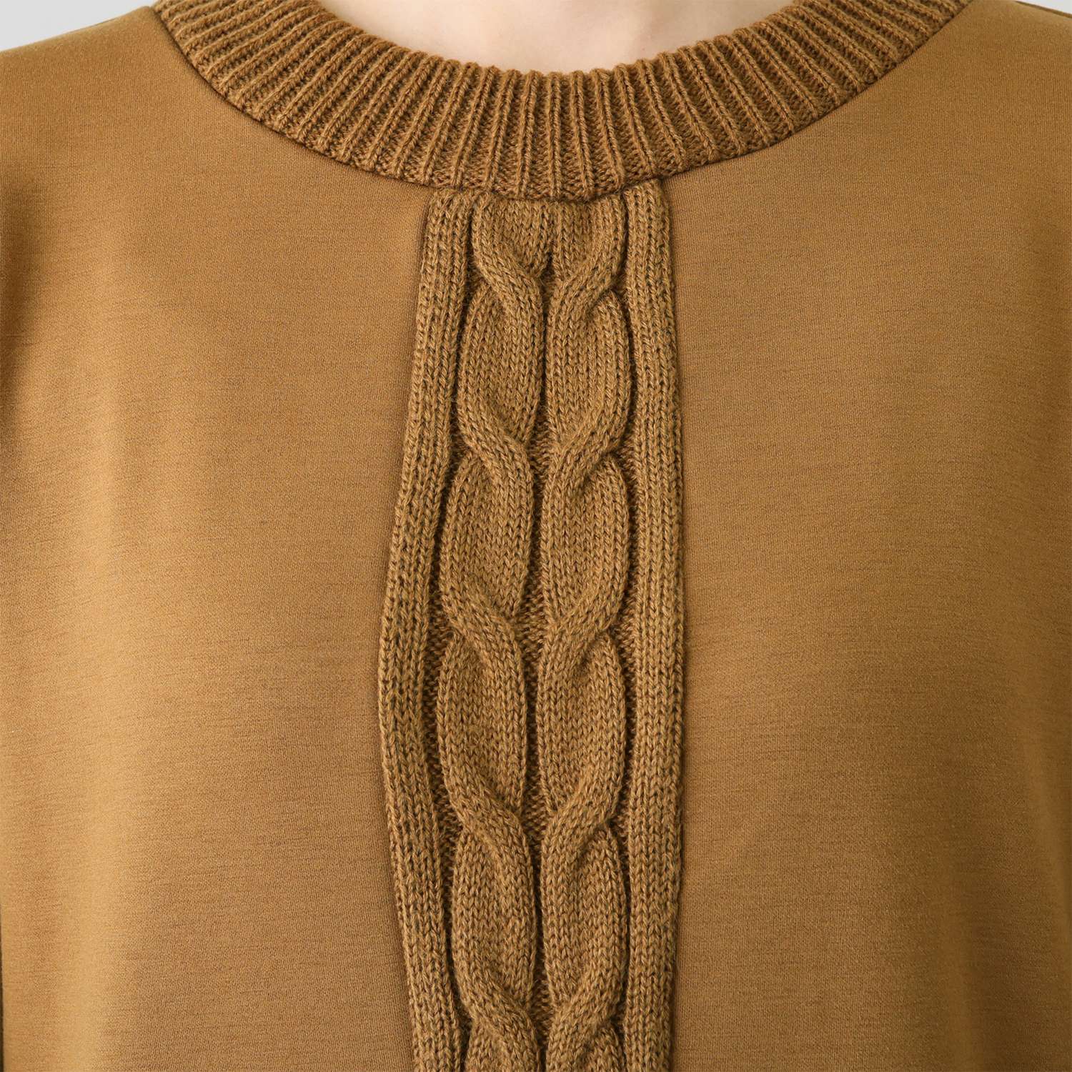 アンリック　オー　ブルー 裏起毛ソフトジャージー ケーブルニットアクセント ワンピース