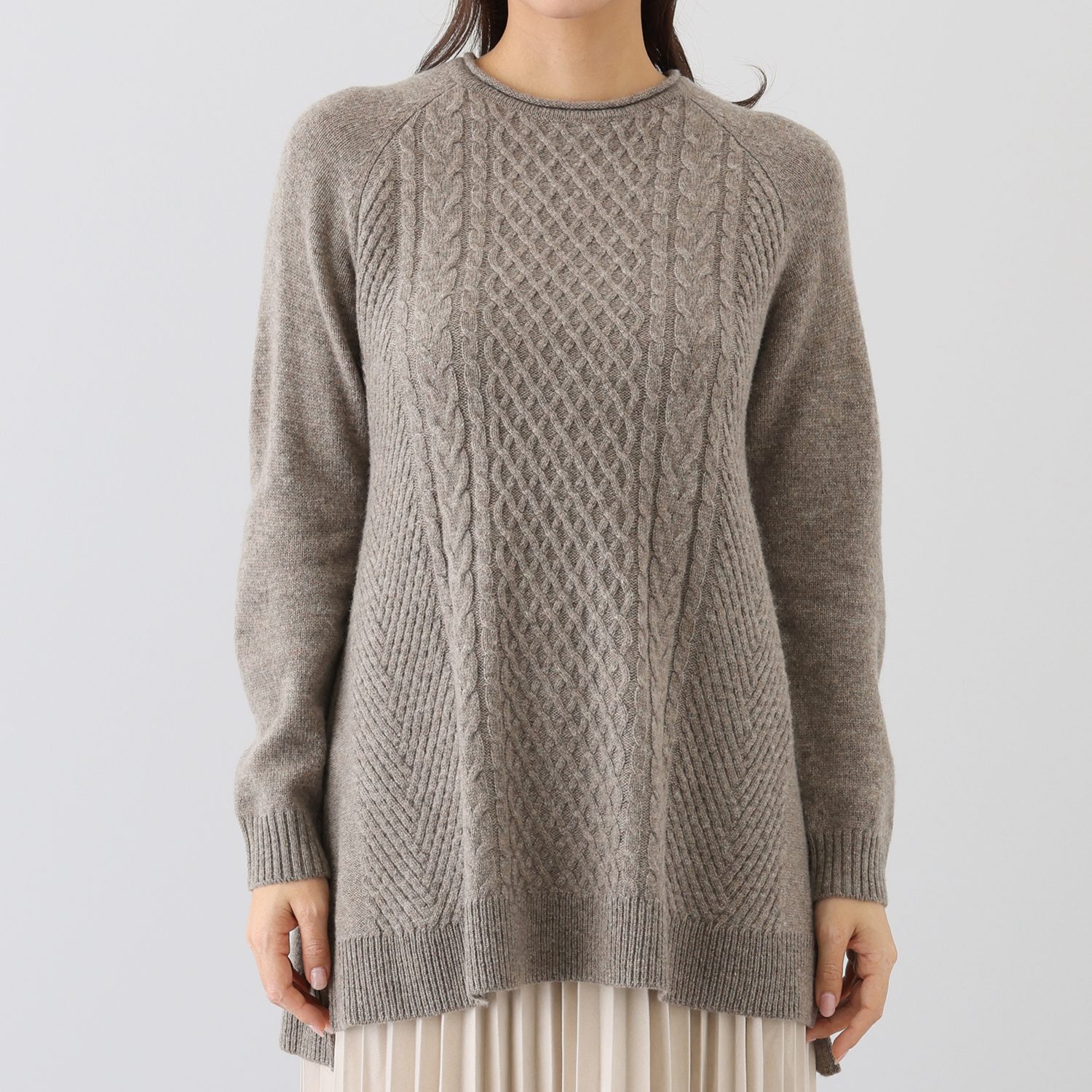 ルナリア ラムウール混 地柄ボトルネック ニットチュニック