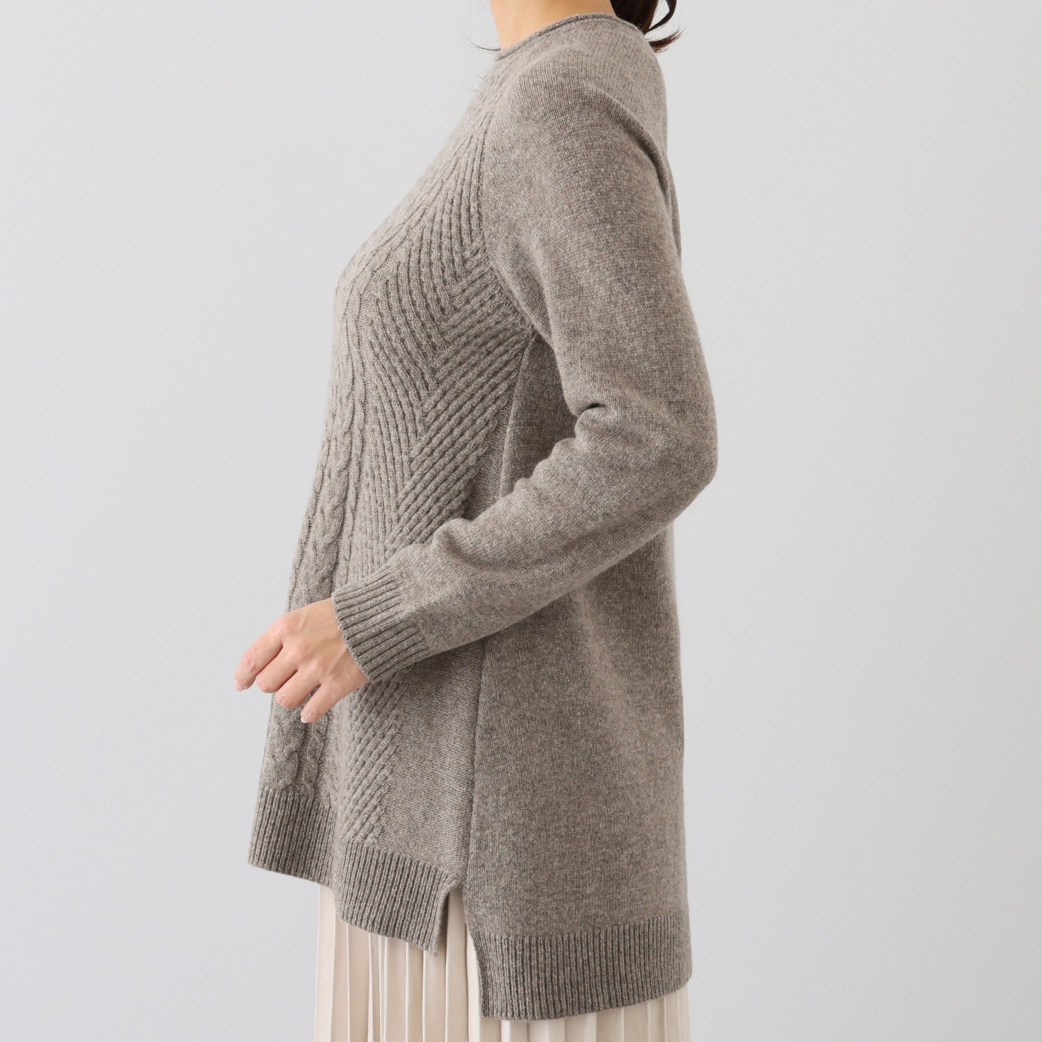 ルナリア ラムウール混 地柄ボトルネック ニットチュニック