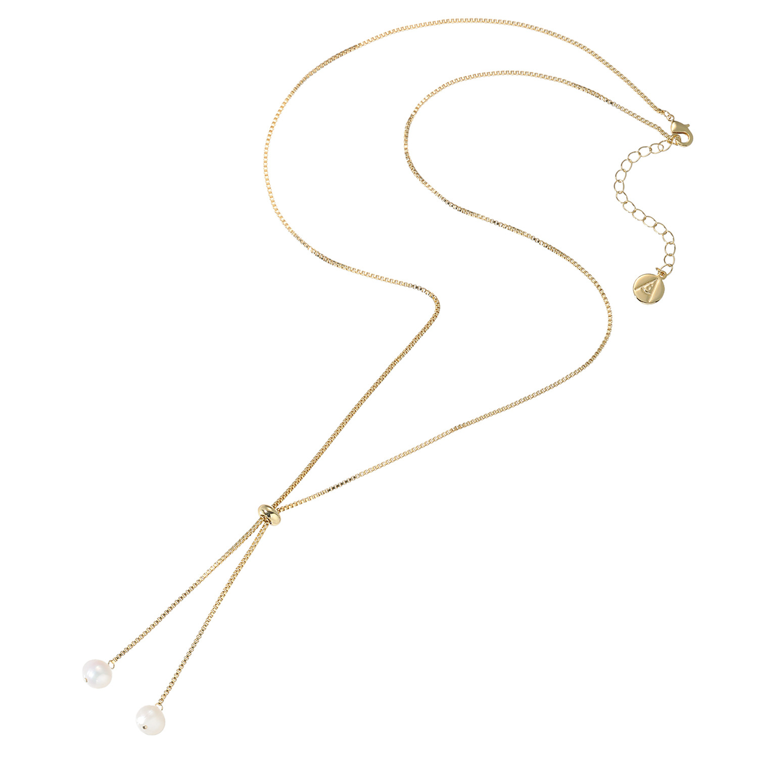 エアリーフェアリー 淡水パール ボックスチェーン スタイリッシュ スライドロングネックレス