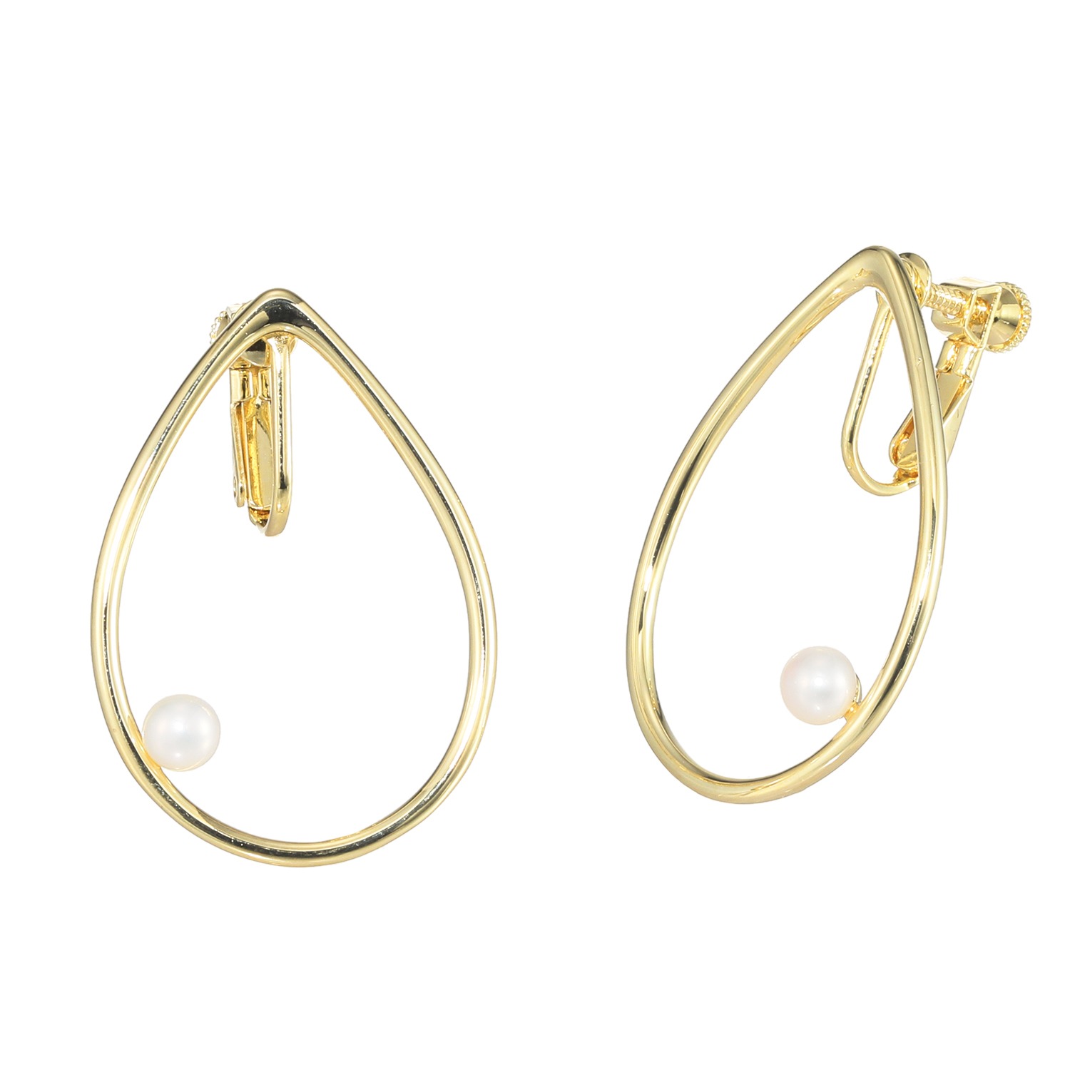 エアリーフェアリー 淡水パール メタルライン ドロップモティーフ イヤリング／ピアス