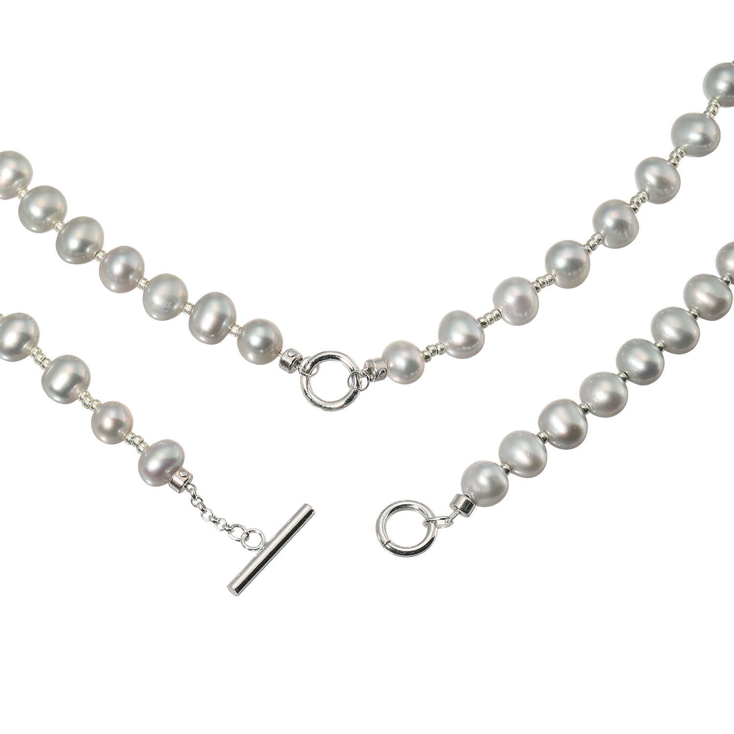グレー淡水パール アレンジ ロングネックレス