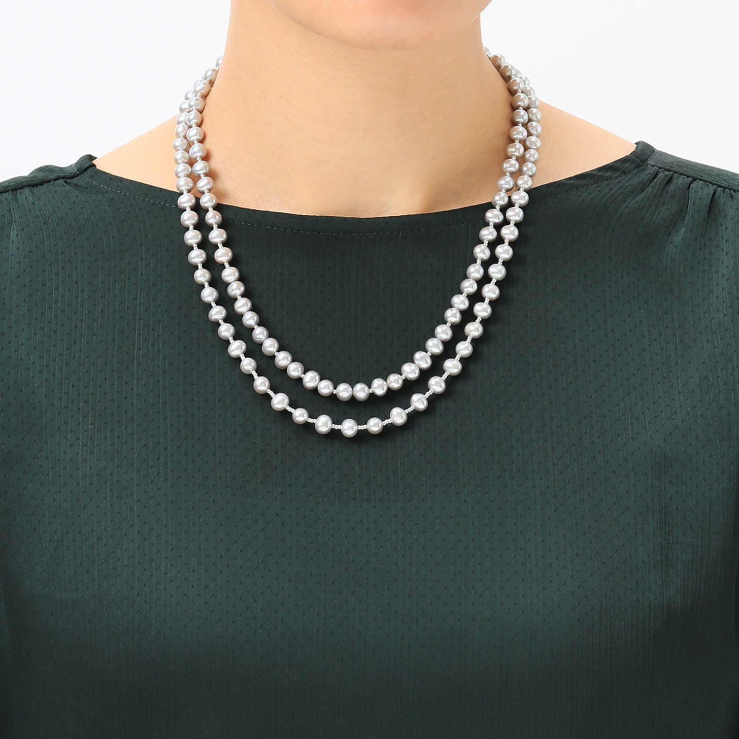 グレー淡水パール アレンジ ロングネックレス