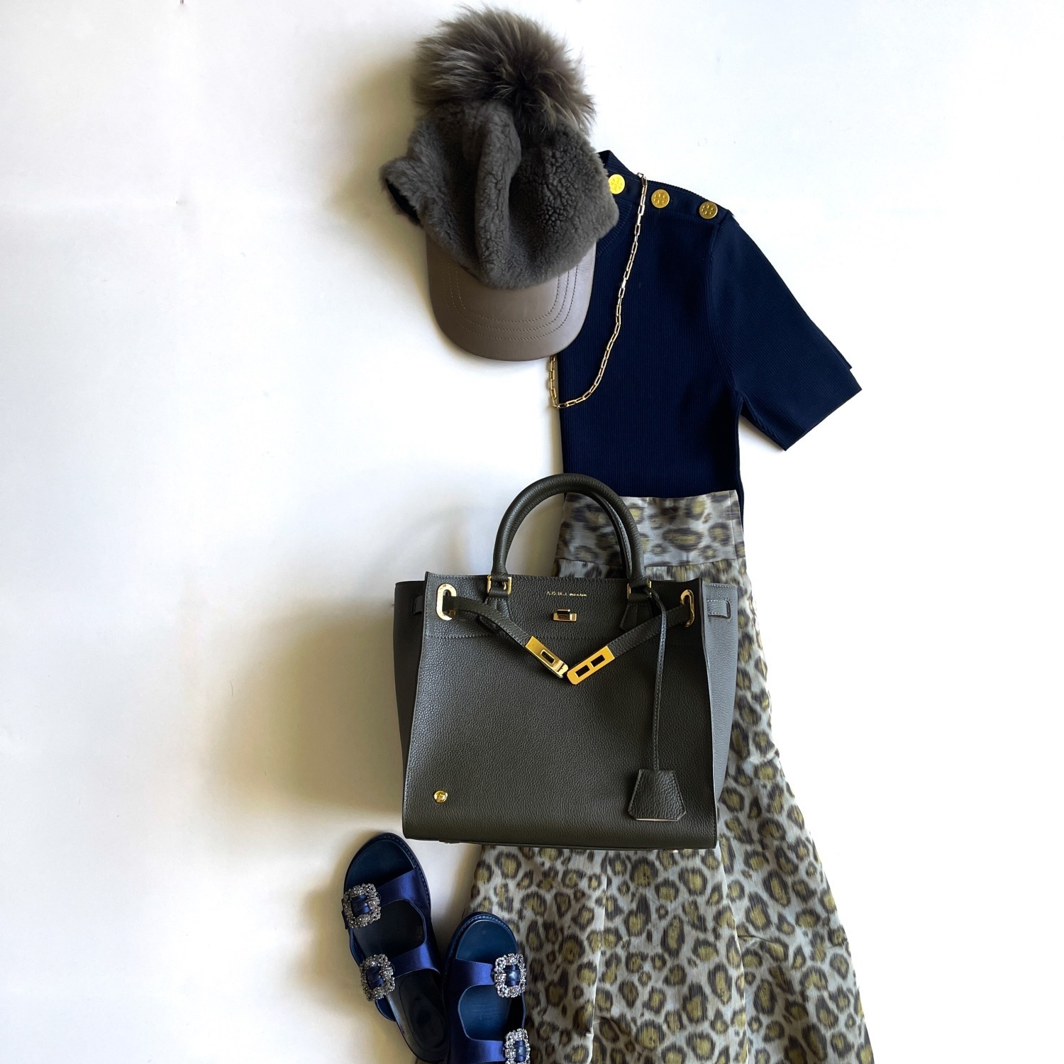 エーディーエムジェイ スパニッシュレザー 金具アクセント トートバッグ