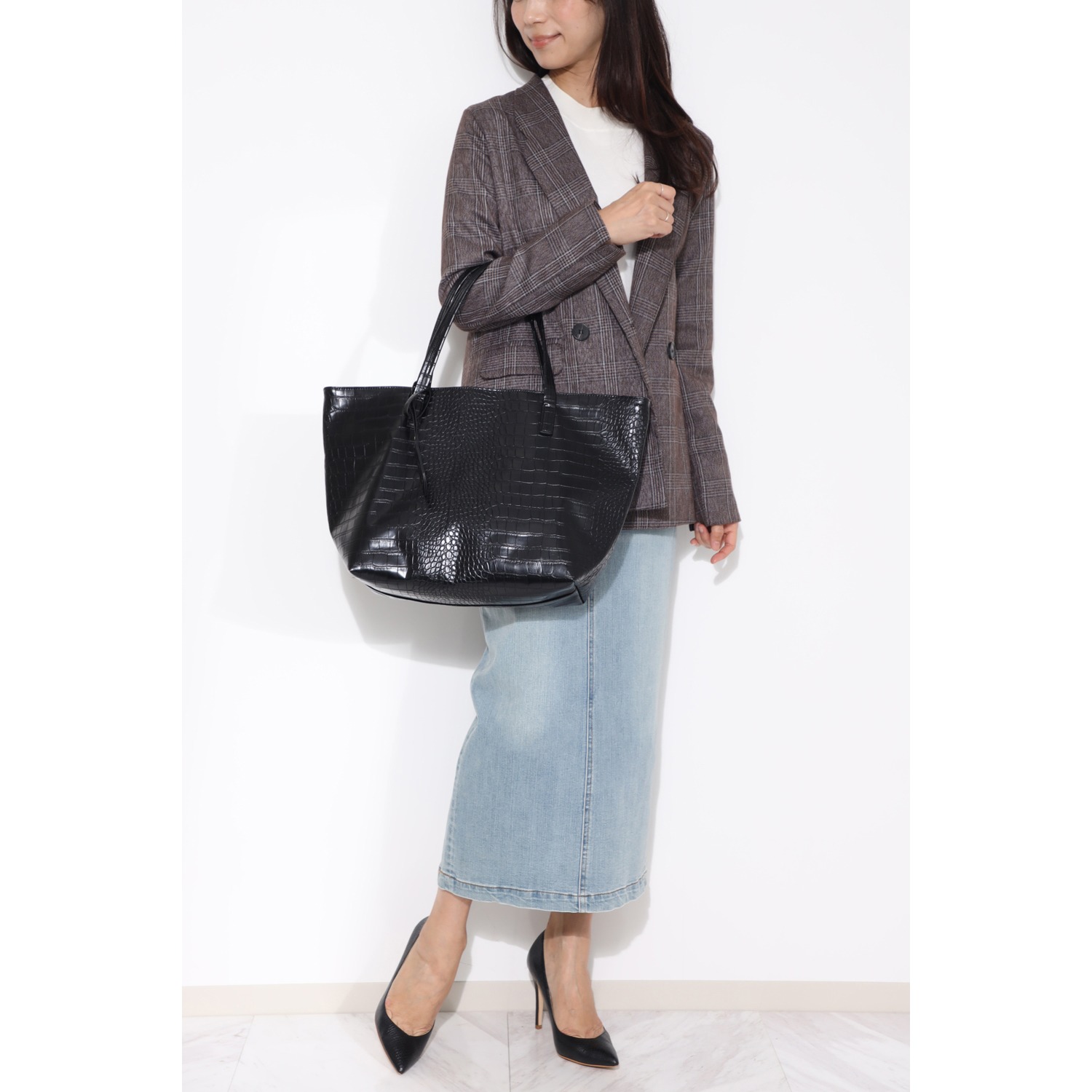 スワニー クロコダイル型押し サブバッグ