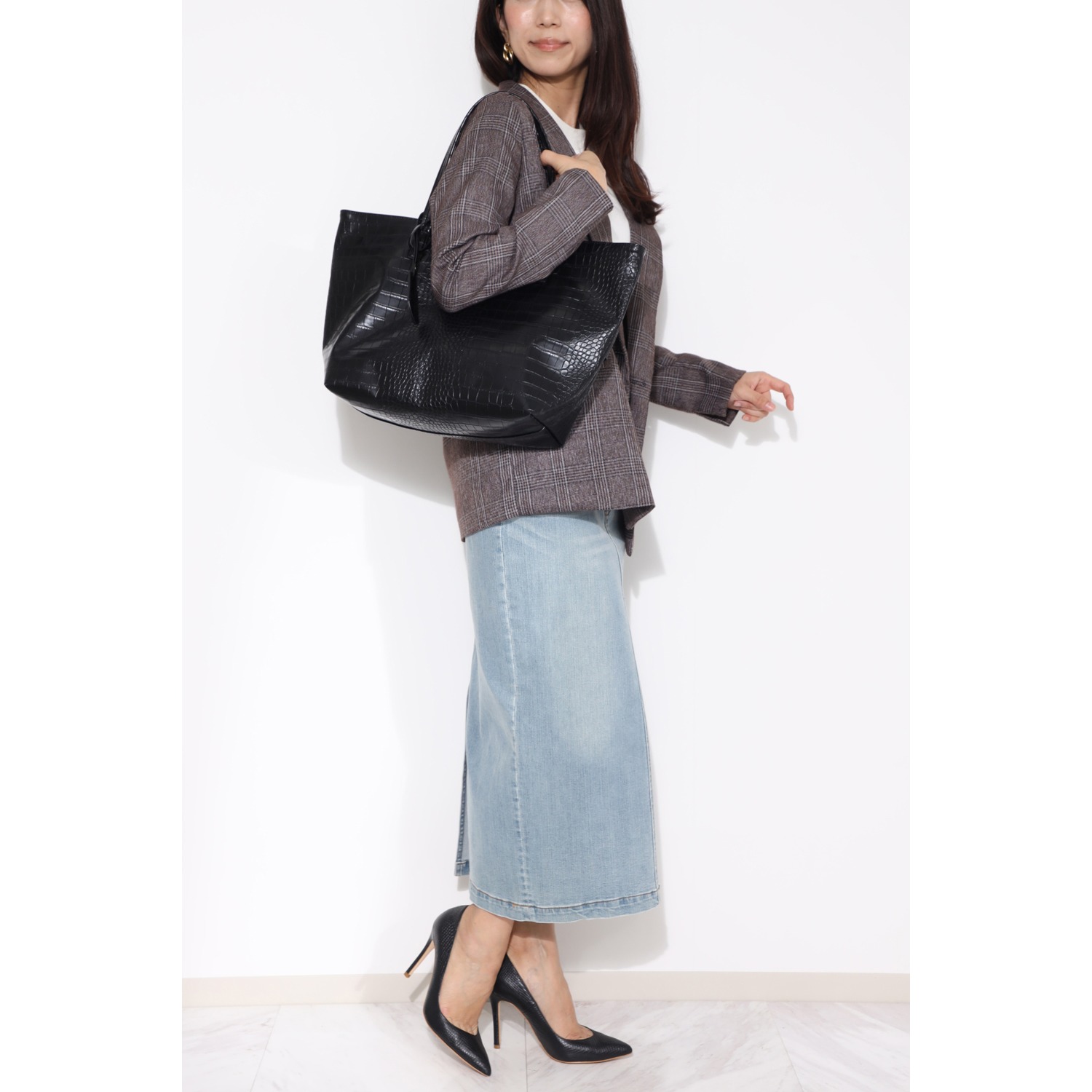 スワニー クロコダイル型押し サブバッグ