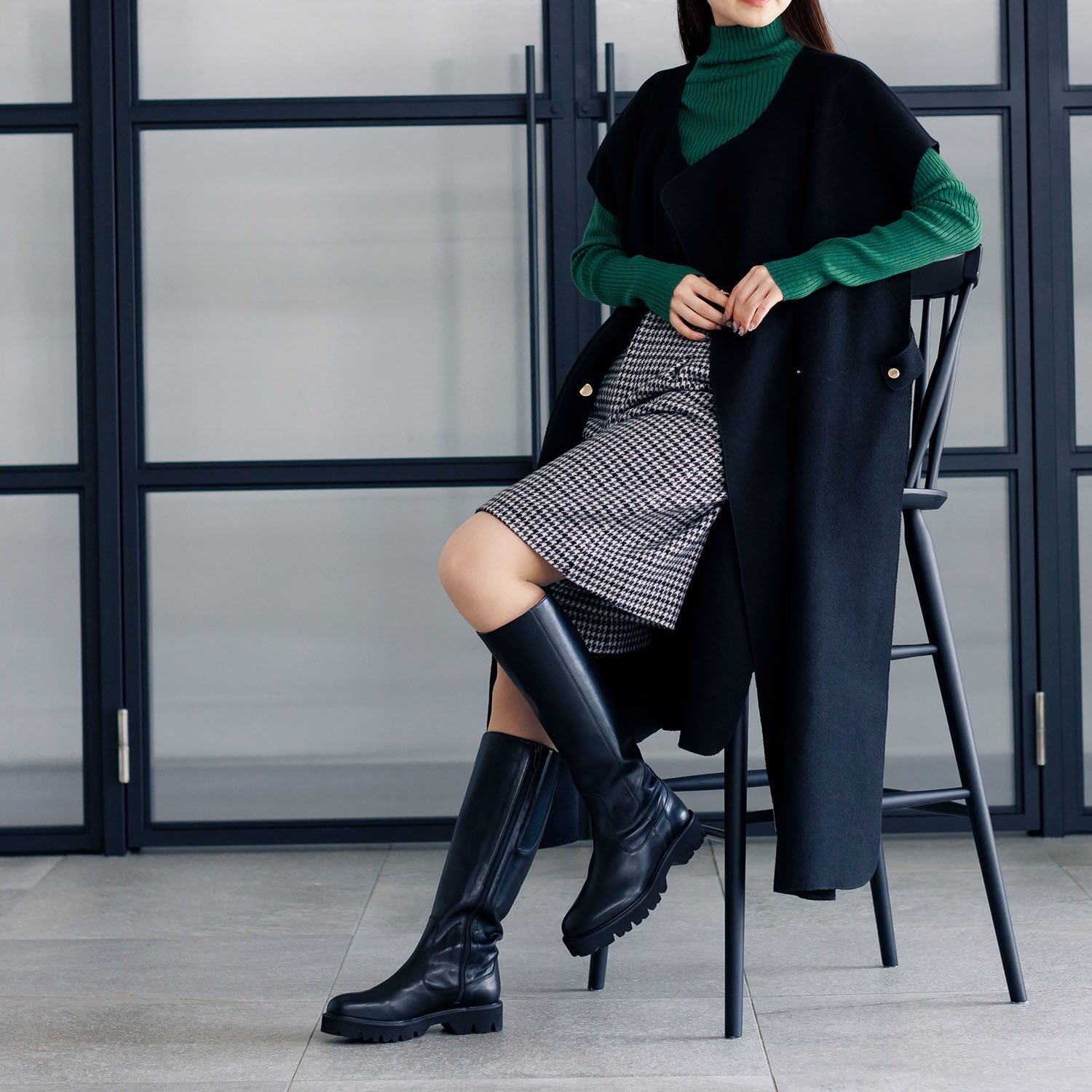 卑弥呼 はっ水　牛革 トラックソール ロングブーツ