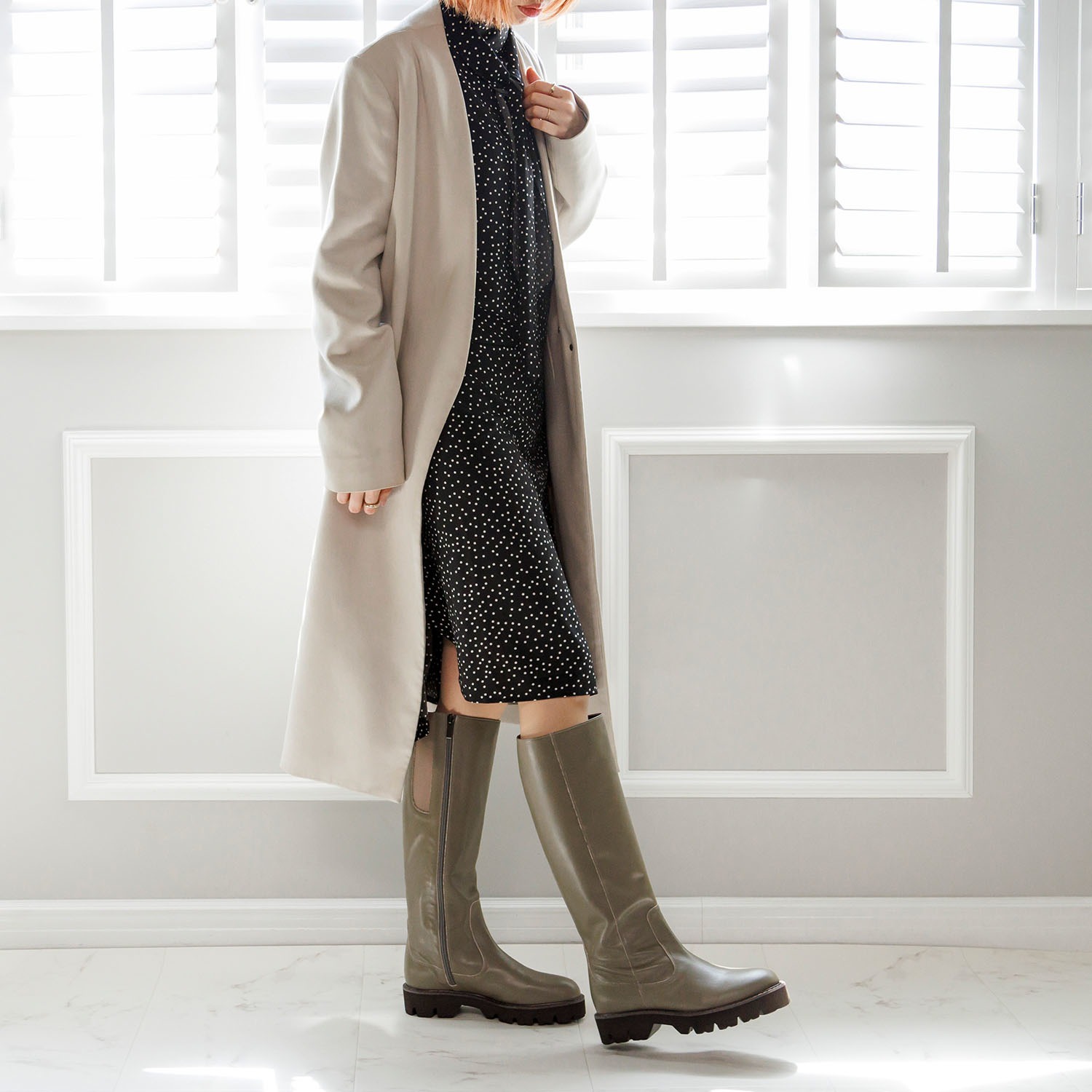 卑弥呼 はっ水　牛革 トラックソール ロングブーツ