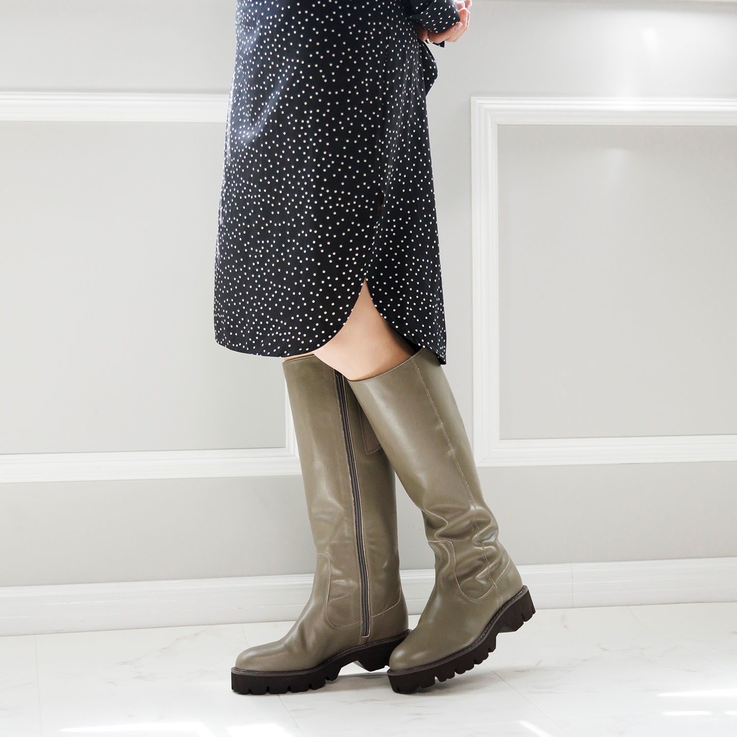 卑弥呼 はっ水　牛革 トラックソール ロングブーツ