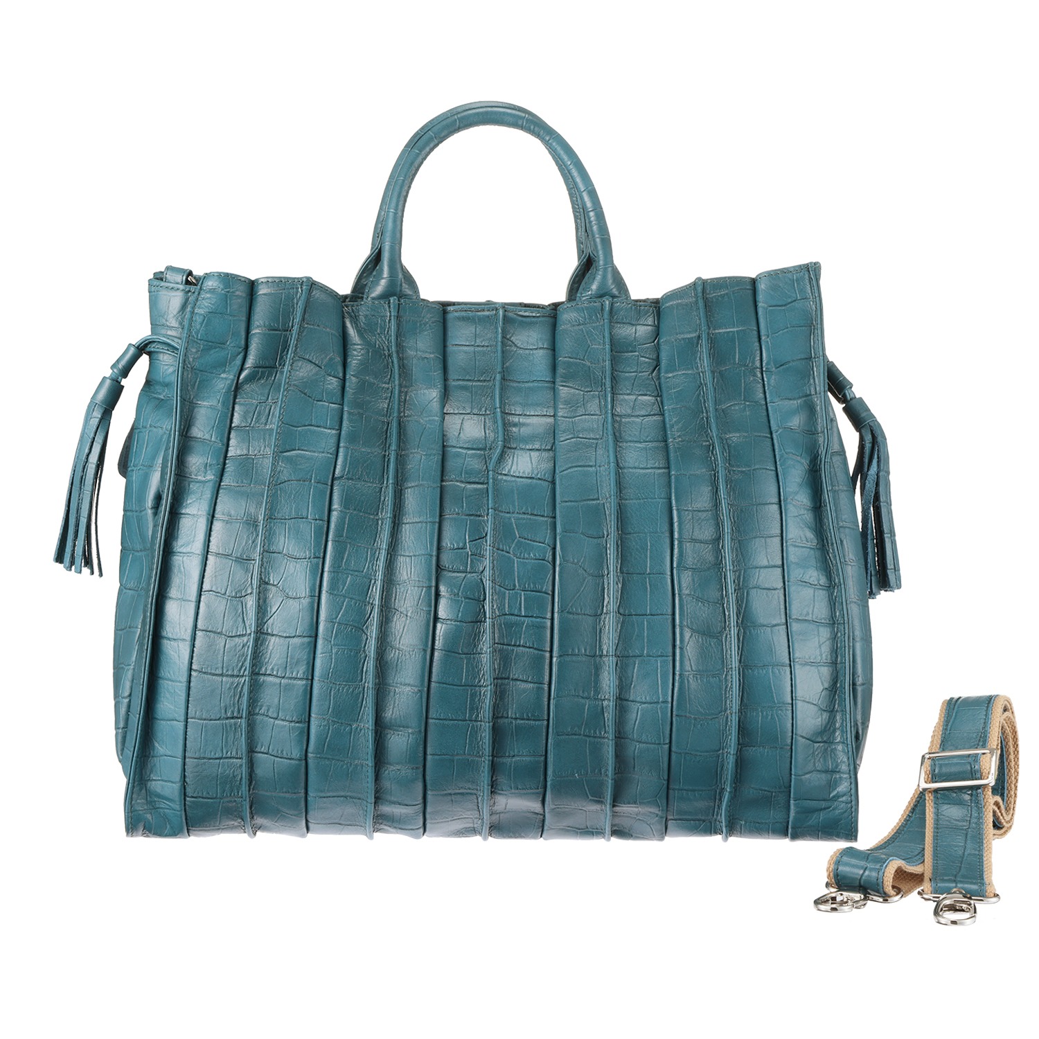 オリタタ ＜日本製＞ 牛革クロコダイル型押し プリーツデザイン ２ウェイラージバッグ